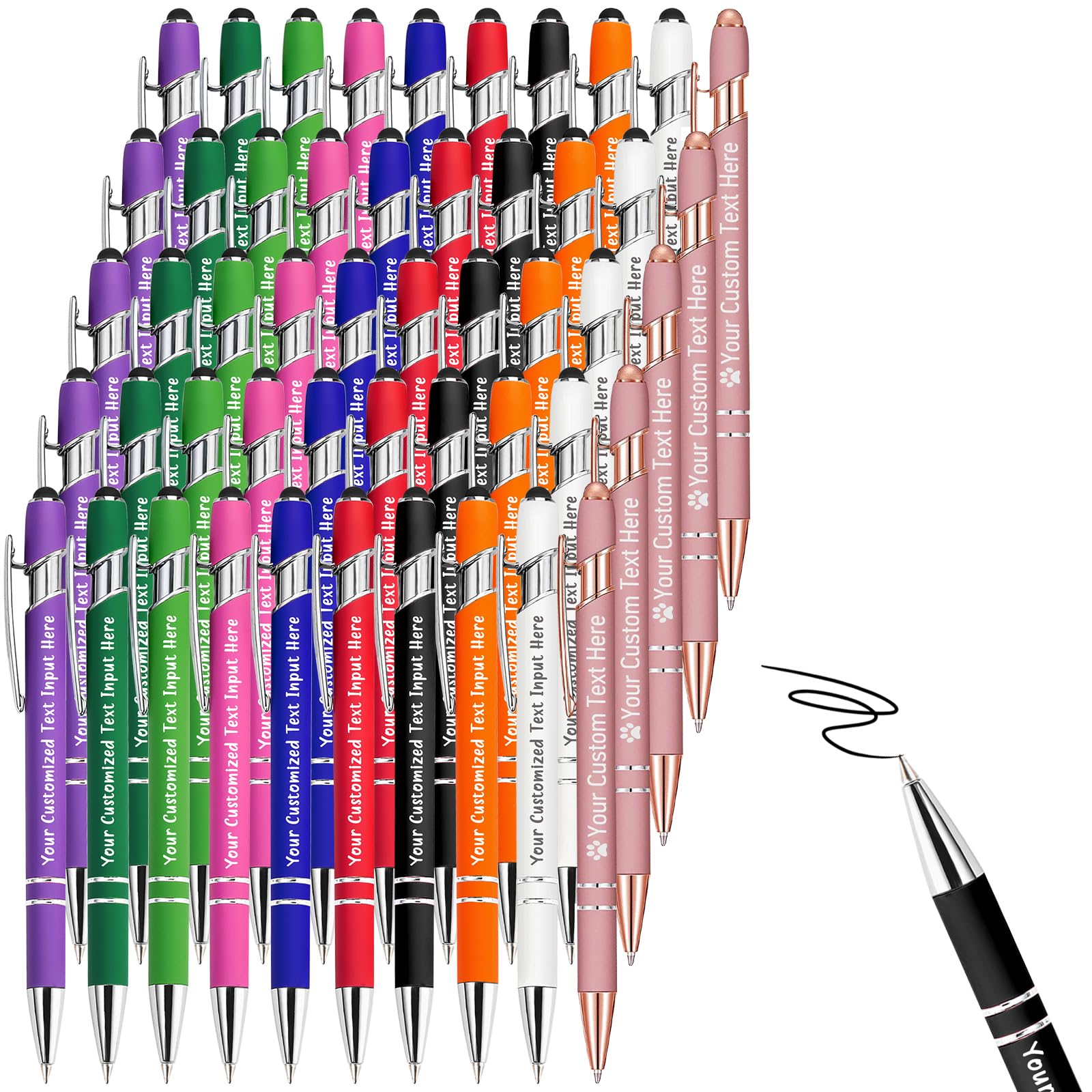 Betenshtresk Personalized Ballpoint Pens, 100 Pcs, Custom Engraved with Name or Logo, Smooth Black Ink, Touch Tip Design, Ideal for Office, School,