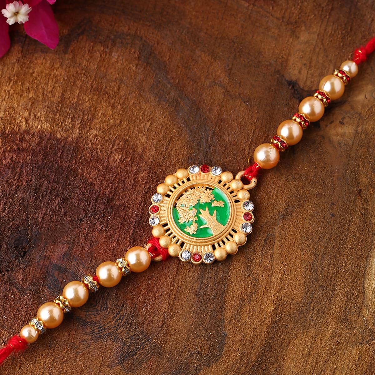 Beaded Enamel Rakhi with Roli Chaawal Pack