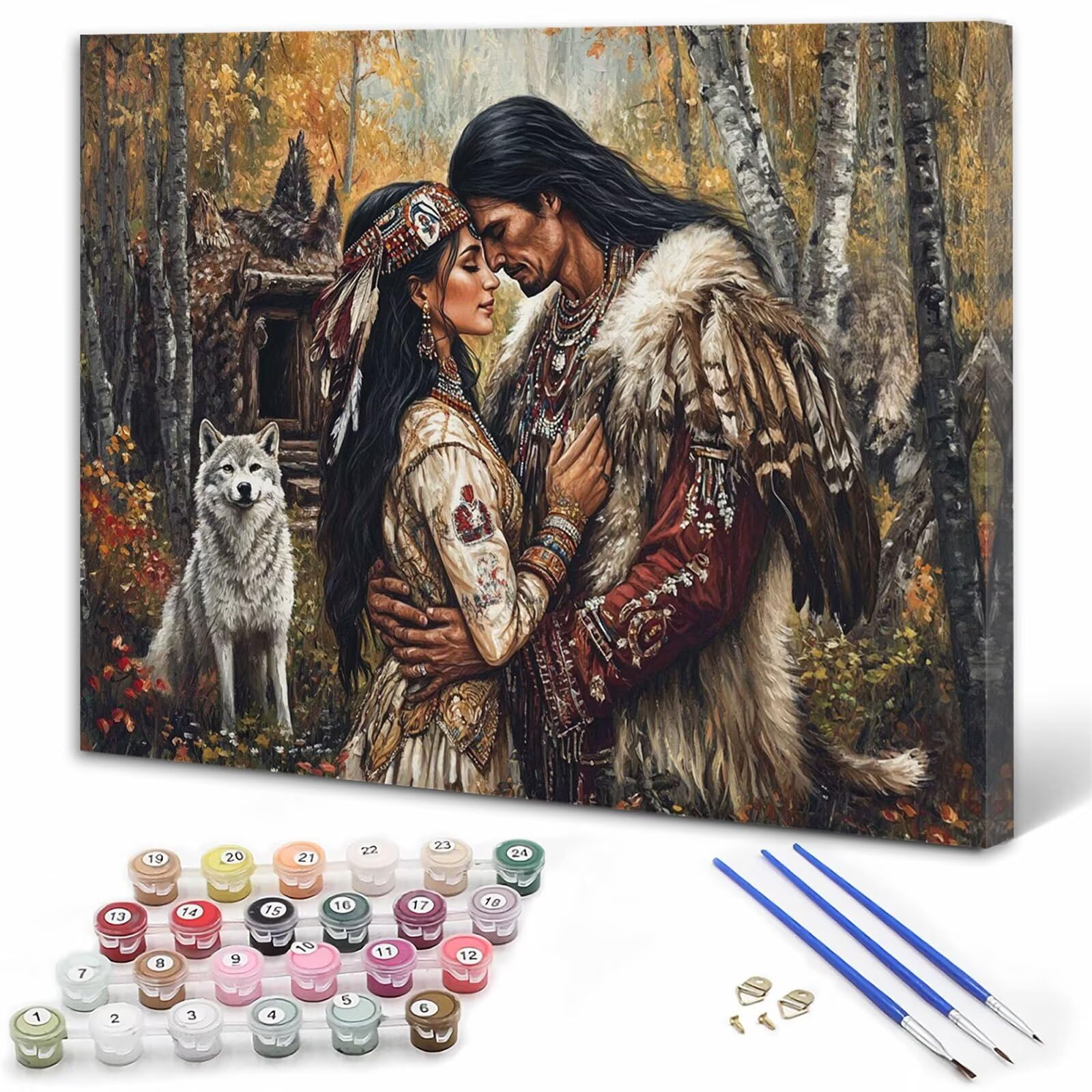 Yuammgxi Dipingere con i Numeri Adulti nativi americani Dipingere con i Numeri Animale Paint by Numbers Hobby Creativi Adulti Fai Da Te Tela di Pittura a Olio Kit, Decorazioni Regalo 60x90cm Y3-79