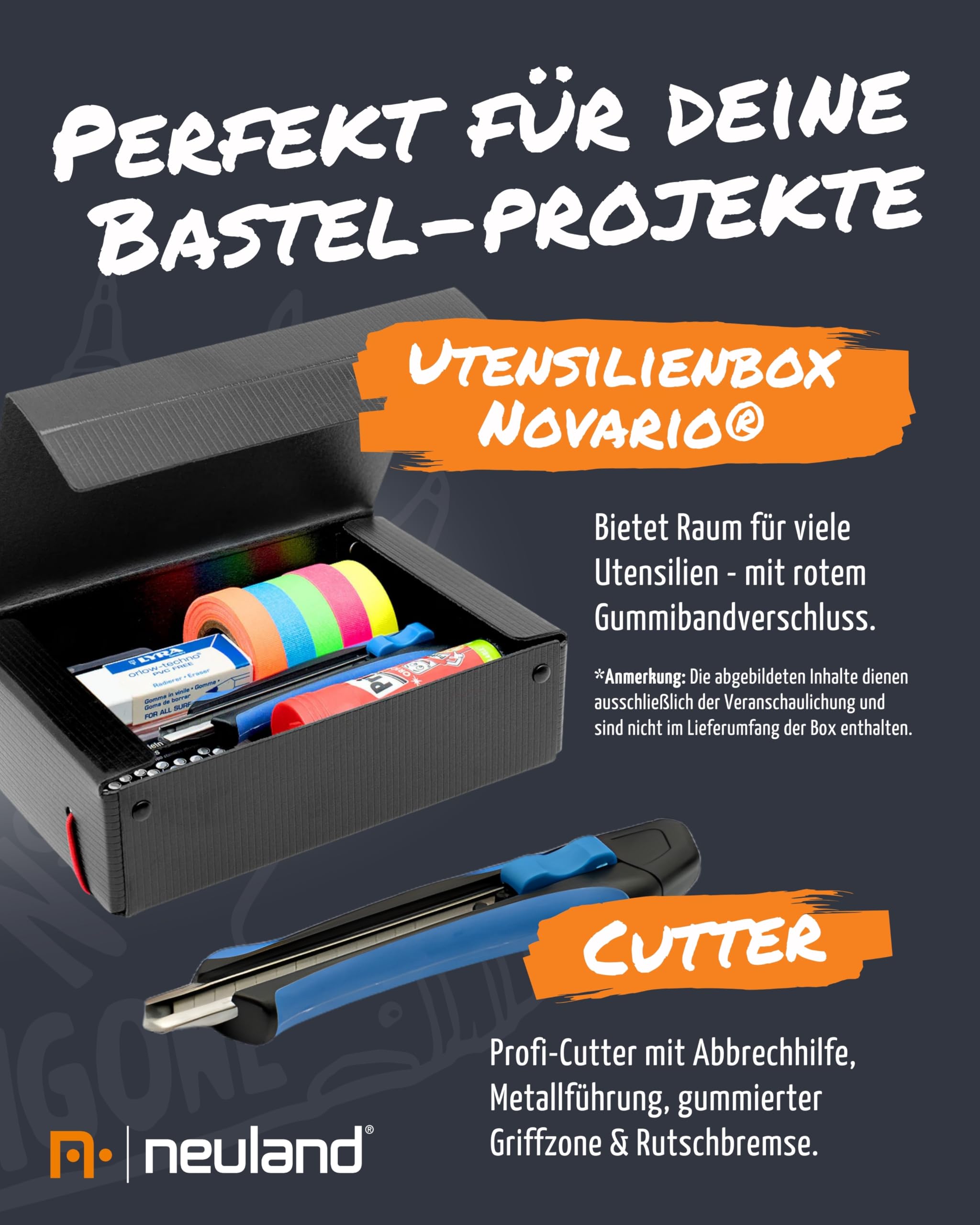 Neuland Washi Tape Set I FineOne Sketch Fineliner 0,5 mm in Schwarz - verwischfest & Utensilienbox Novario® I Washi Tape Set Inkl. Profi Cuttermesser mit Ersatzklingen & Postkarten DIN A6