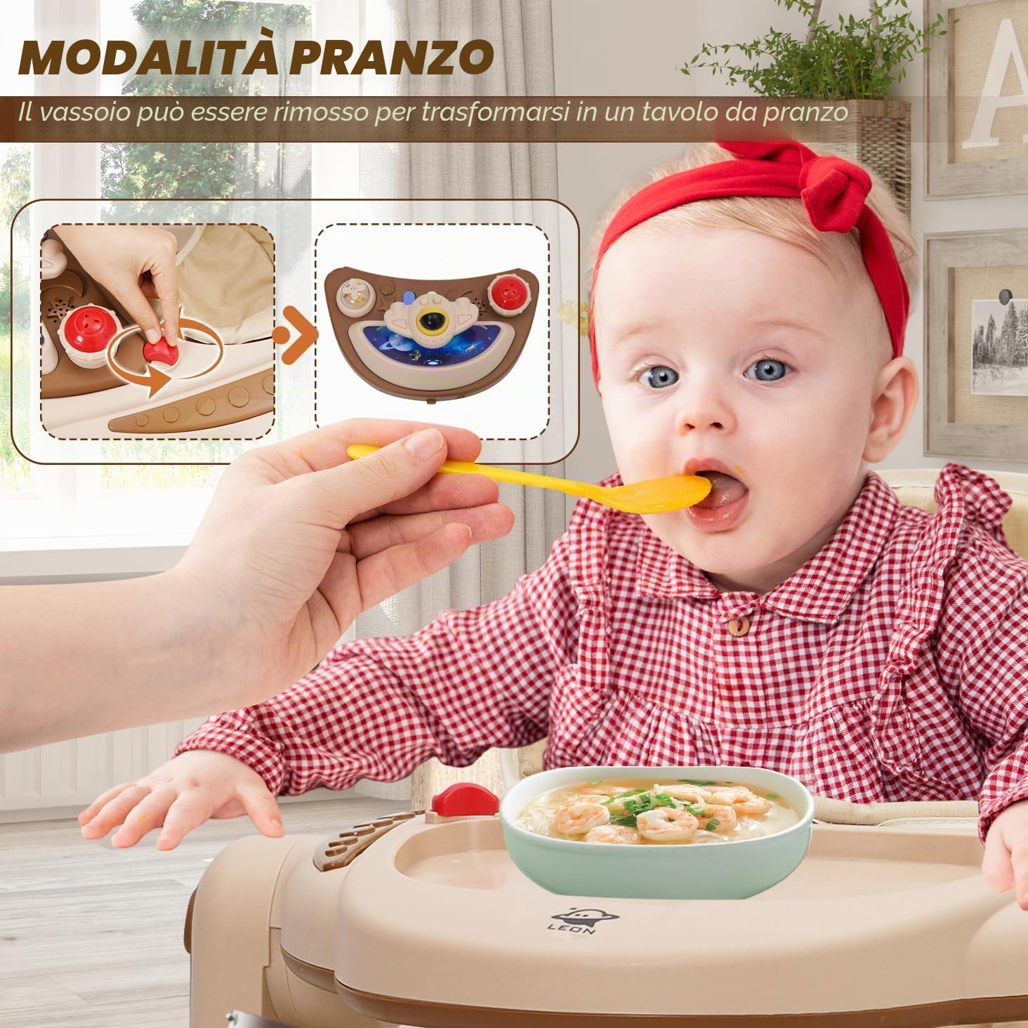 Girello Bambino,Girello 4 Altezze Regolabili,Cuscino Regolabile,BabyWalker con Ruote Silenziose a 360°,Piatto da Cena Facili da Pulire e Centro Giochi staccabili, Da 9 Mesi in su