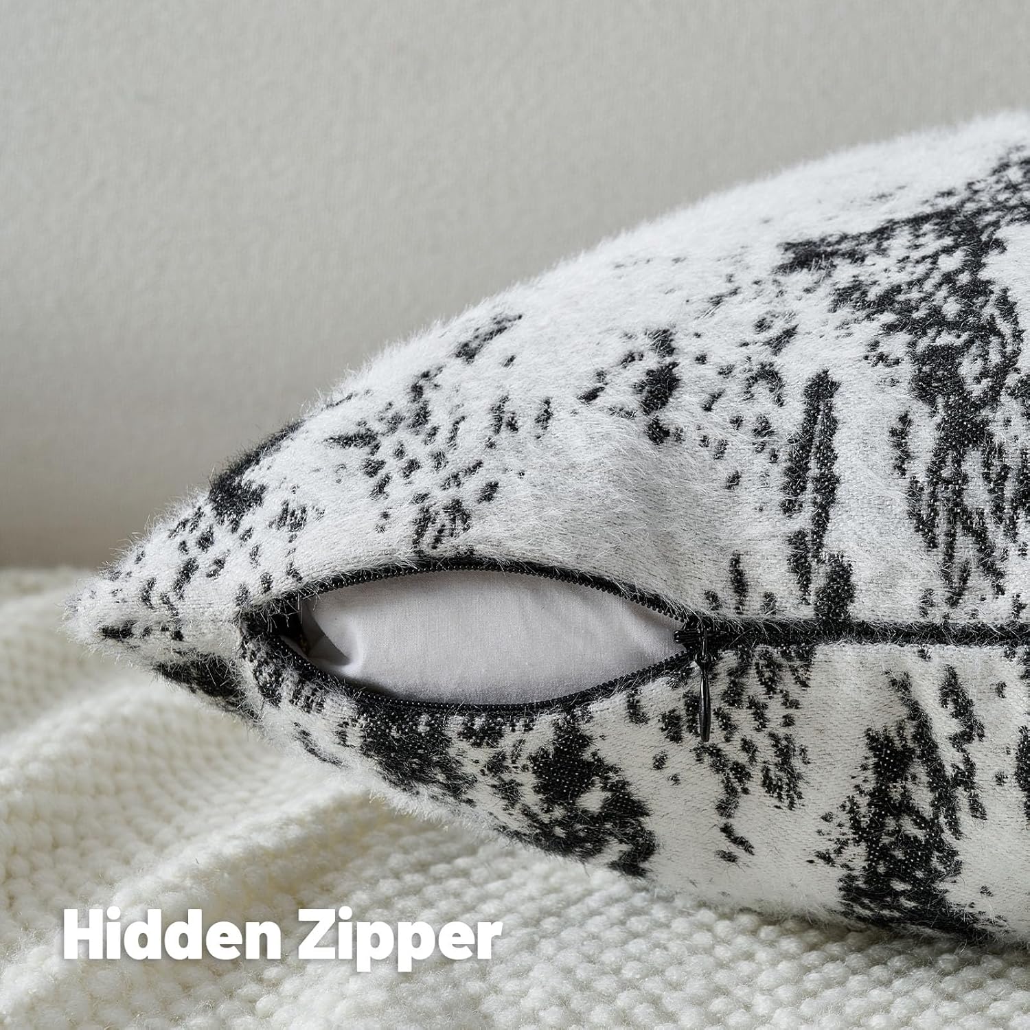 FUTEI Black Decorative Throw Pillow Covers 18x18 Inch Set of 2,Soft Faux Cashmere Ink Painting Pattern Cushion Case,Modern Home Decor for Couch Bed Living Room