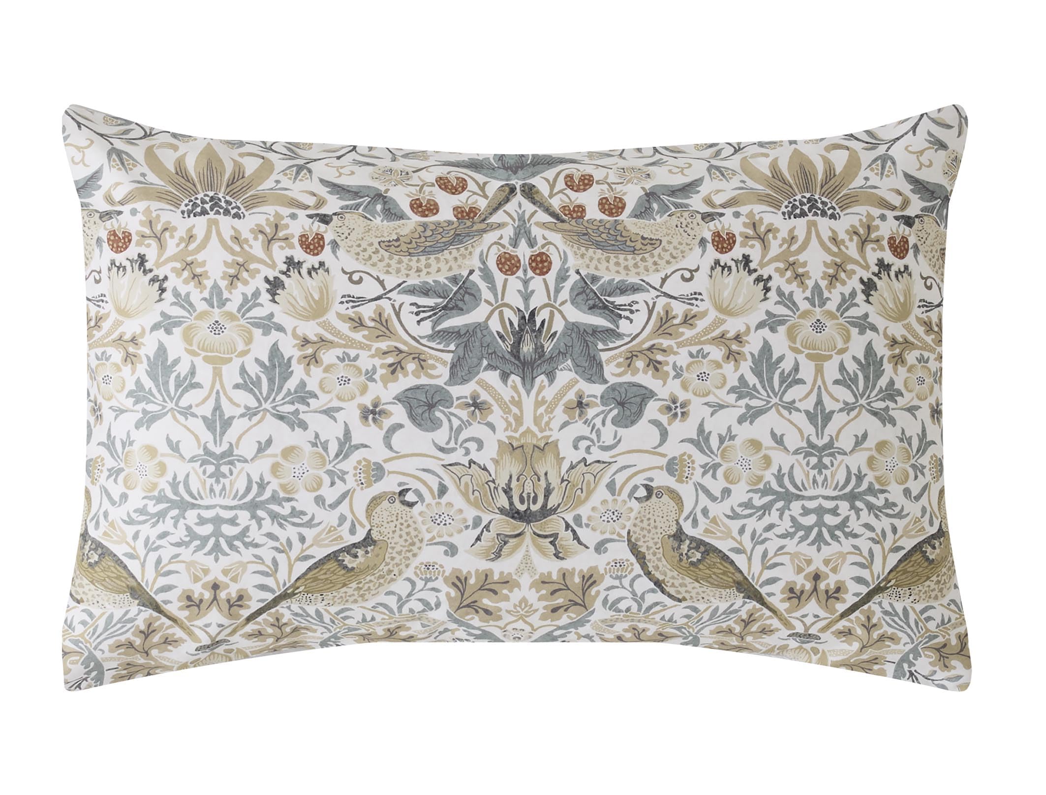 William Morris At Home Blue Strawberry Thief Pillowcase Pair - Hessian