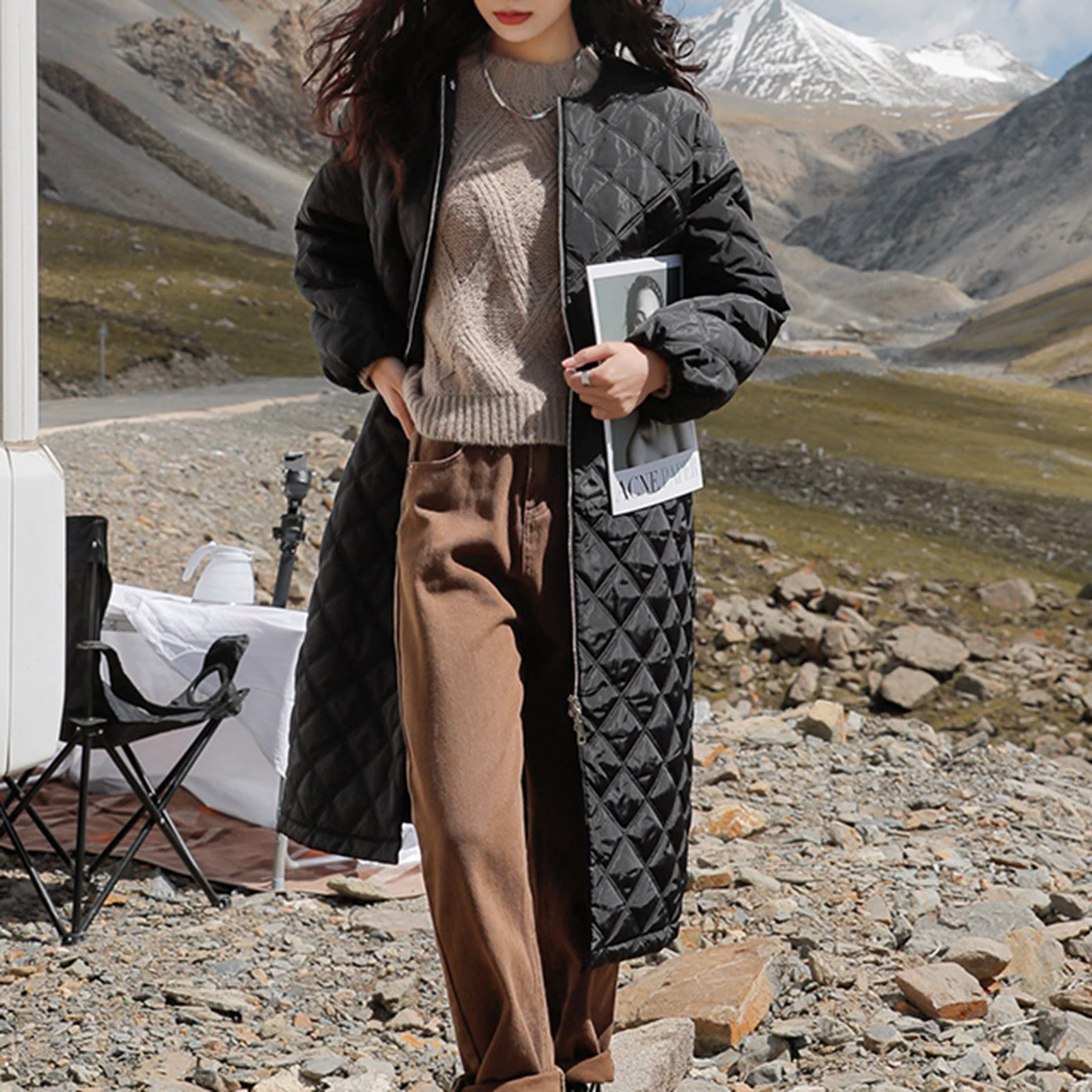 Abrigo acolchado para mujer – Abrigo de invierno para mujer, chaqueta acolchada larga y cálida, con capucha, cremallera para exterior, informal, chaqueta de invierno, chaqueta de invierno,