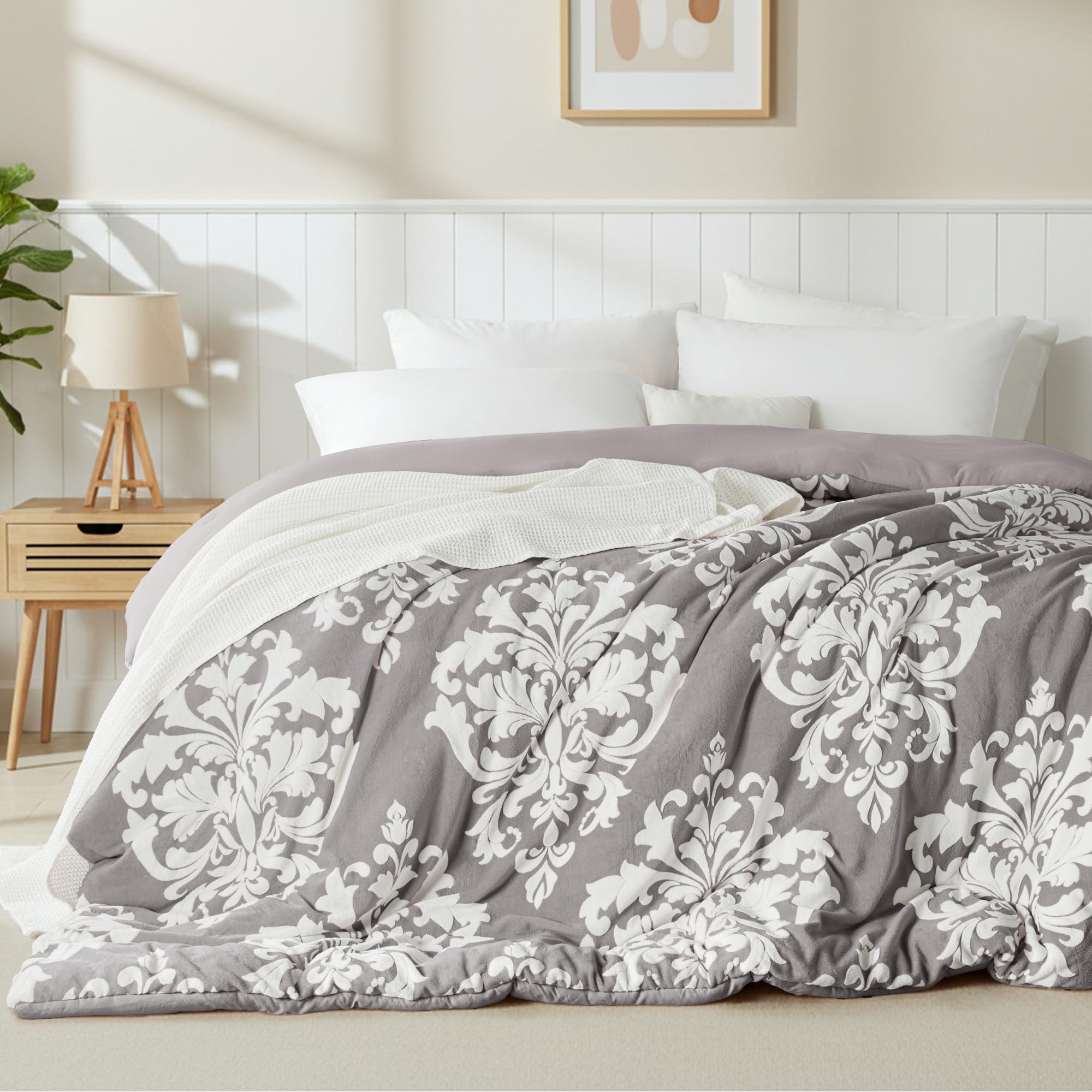 Exclusivo Mezcla 7.5 Tog Luxury Fuzzy Single Duvet, Boho Soft Warm Grey Duvet, Reversible Flannel Fluffy Bedding Comforter for All Seasons