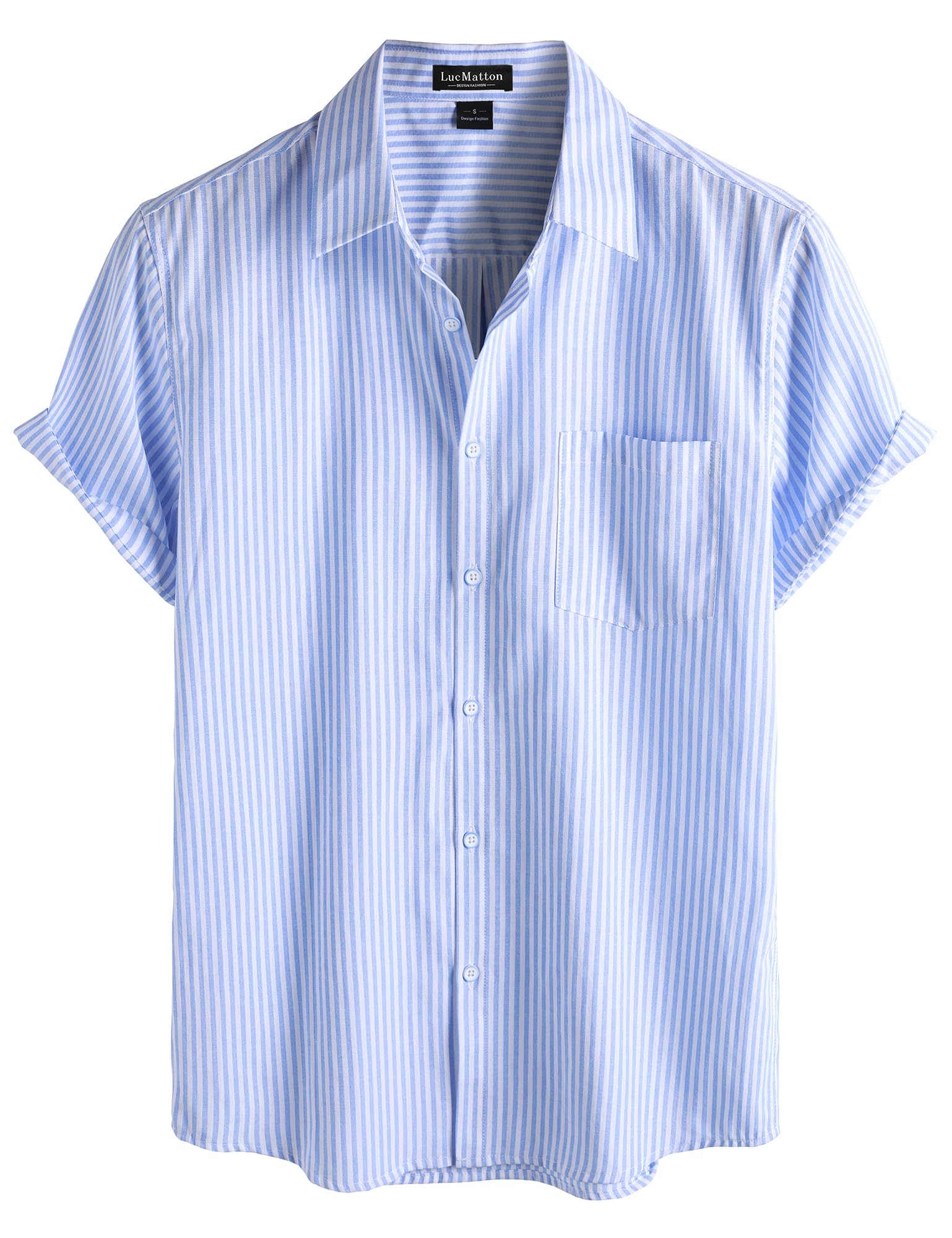 LucMatton Men's Striped Oxford Short Sleeve Button Down Shirts Casual Summer Beach Vacation Regular Fit with Pocket
