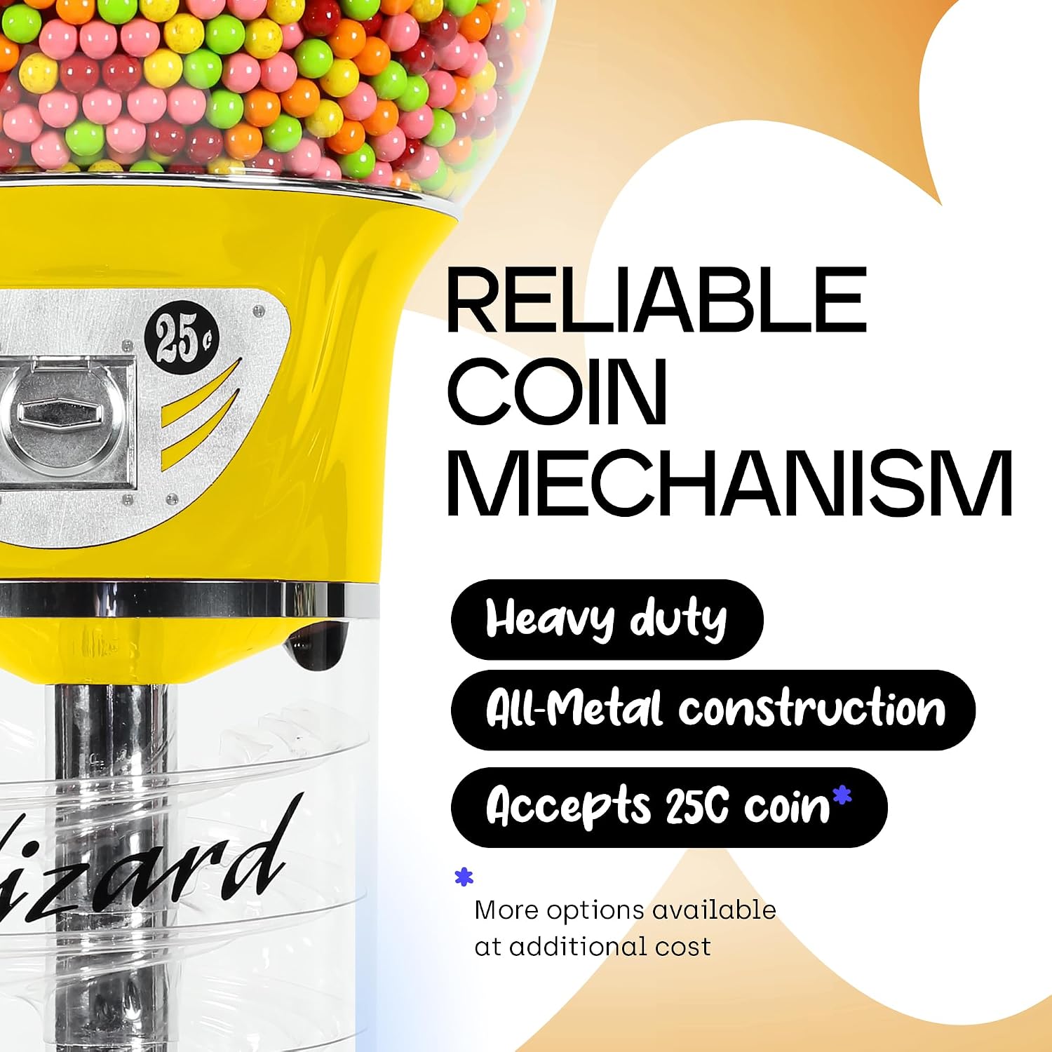 Giant Gumball Machine with Stand - Commercial Bubble Gum Machine 5`6" Spiral Gumball Vending Machines - Coin Mechanism $0.25 - Dispenses 1” Gumballs Bouncy Balls & Toys in Round Capsules - Yellow