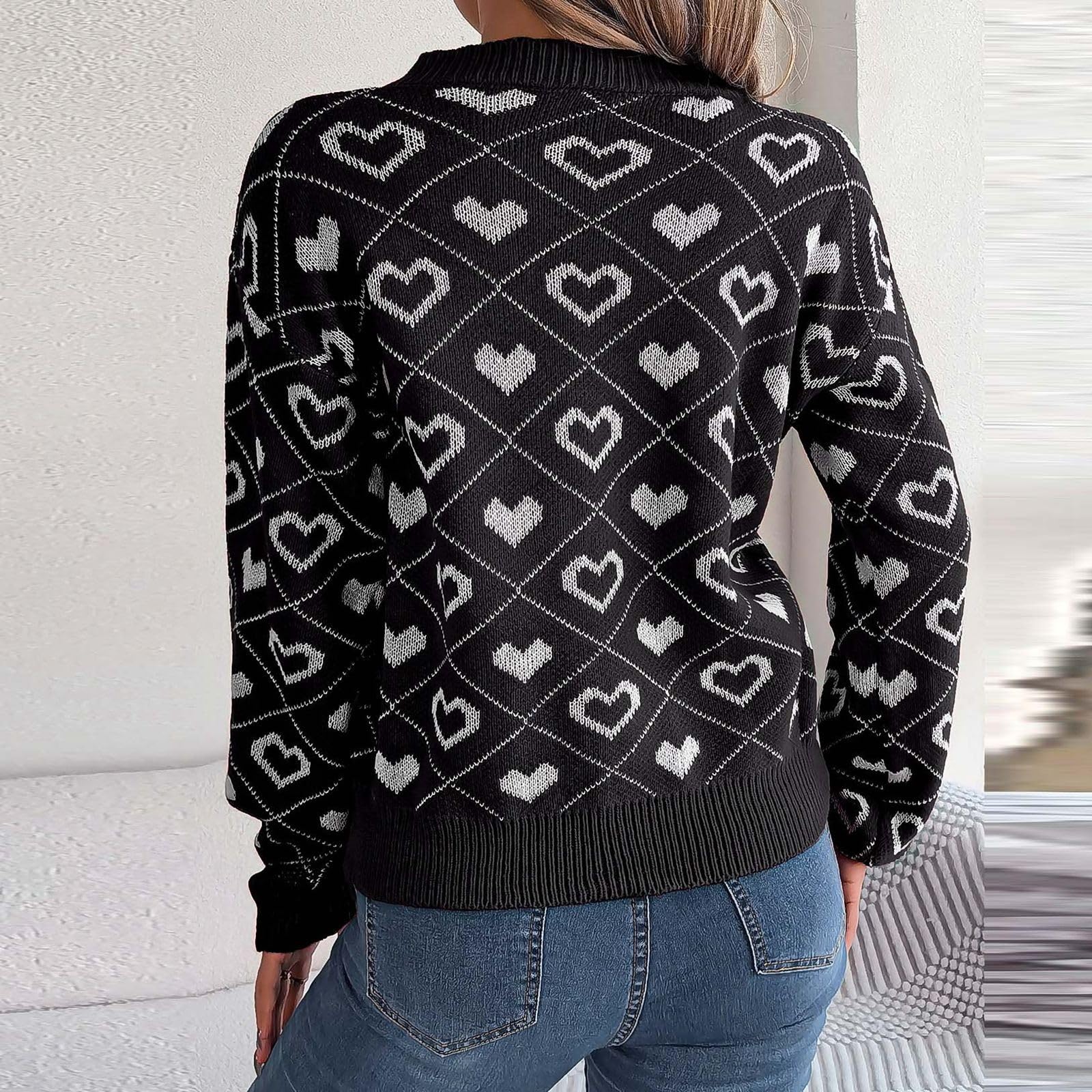 Generisch Jersey de invierno para mujer, estilo informal, colores de contraste, manga de diseño, para San Valentín