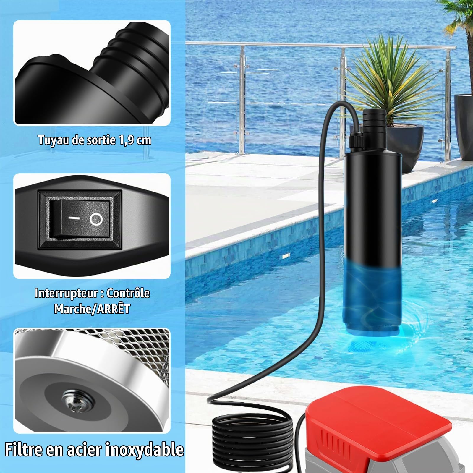 Pompe Submersible Sans Fil Compatible Avec Batterie Einhell 18 V: Pompe à Eau à Batterie, Pompes Submersibles, Petite Pompes Submersible Portable Pour Vider Les Piscines, Jardins