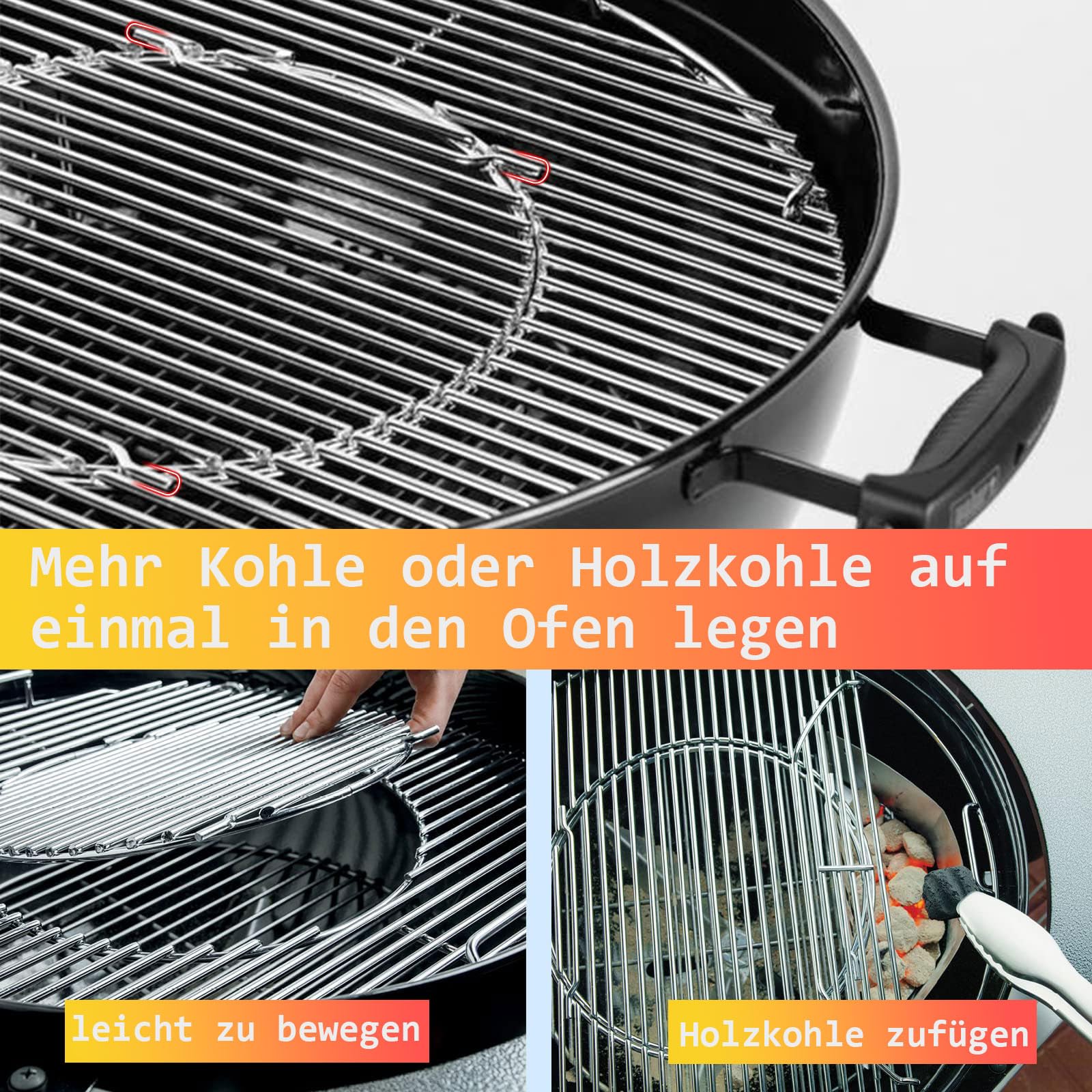 8835 54,6CM Rund Grillrost für Weber 57CM Holzkohlegrills,Abnehmbarer Grillrost Ersatz für Weber Kohlegrills One-Touch, Performer, Bar-B-Kettle, Master-Touch,Grillrost Rund mit Smokey Mountain Cooker