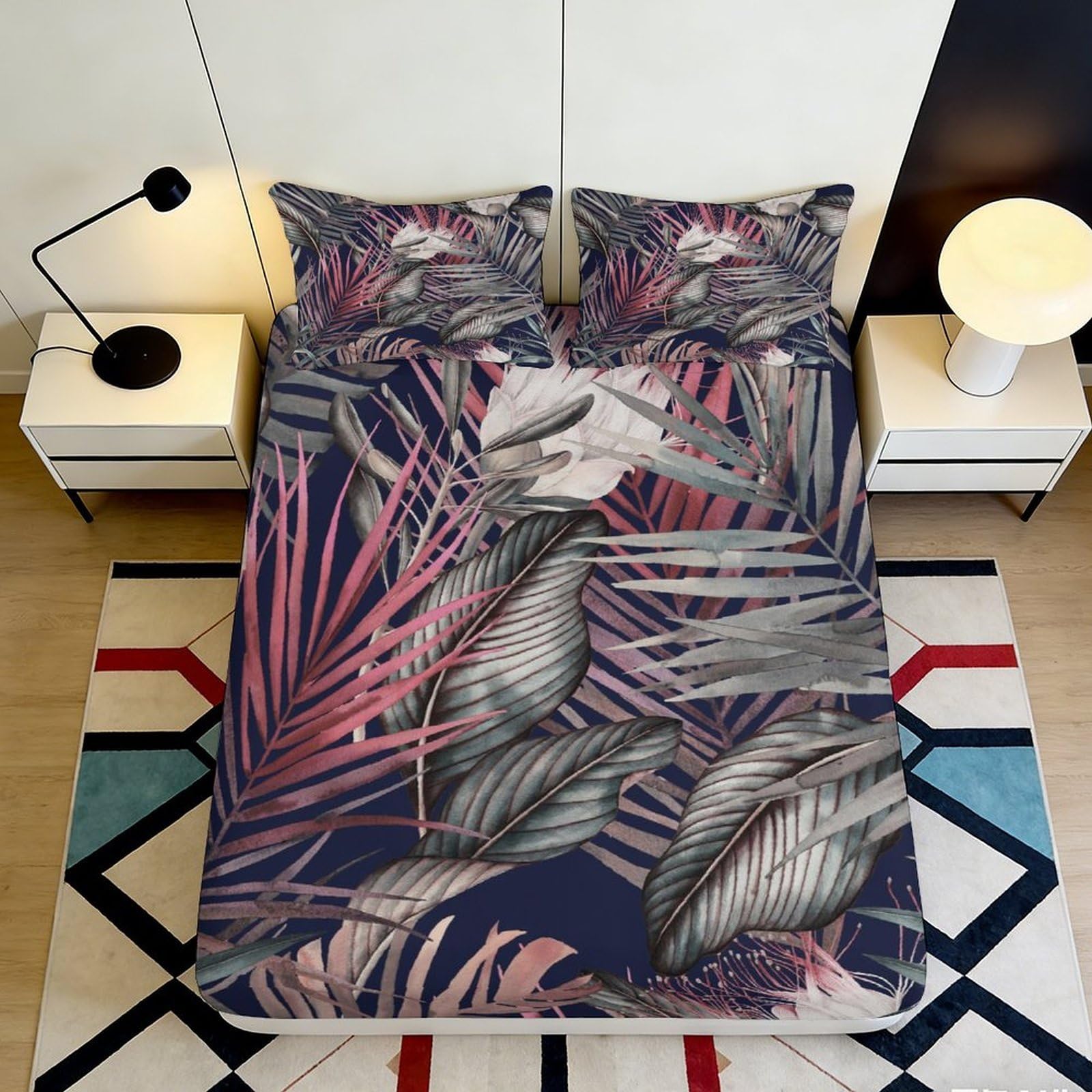 Pnayamiorkfel Style-7 3D Printed Tropical Jungle Fitted Sheet Microfiber Soft Botanical Leaves Bed Cover For Bedroom Guest Room Mattress Protection 90X200x25cm