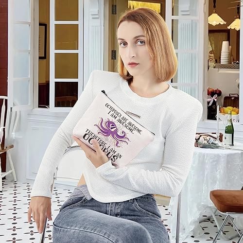 Miniatura 6 de LEVLO Bolsa de maquillaje cosmético de pulpo, regalo para amantes del pulpo, los pulpos son impresionantes bolsa de maquillaje con cremallera para
