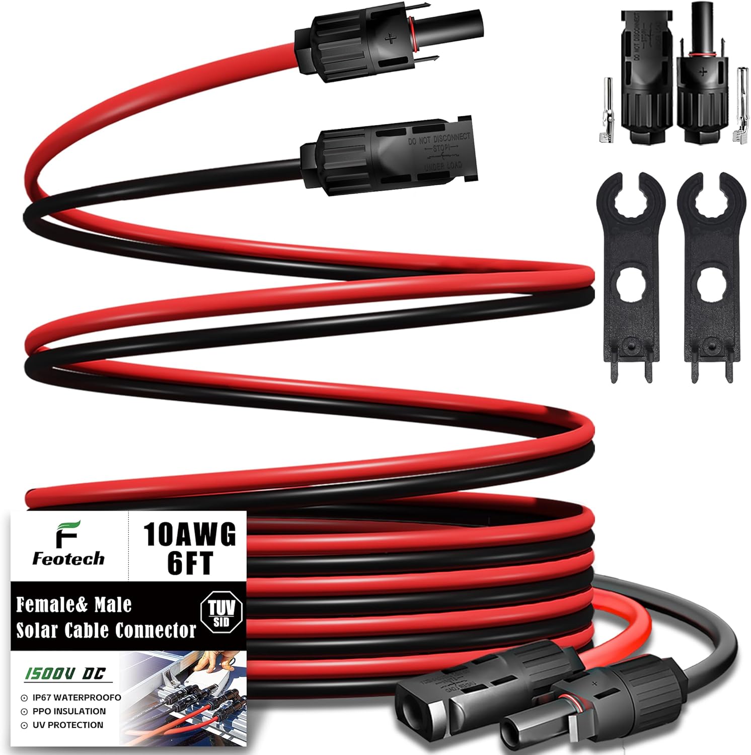 Solar Cable Extension Solar Panel Extension Cable - 10AWG 3FT Solar Wire With Female & Male Waterproof Connector PV Wire For RV, Photovoltaic Systems, Home, Boat, Solar 10 Gauge Wire