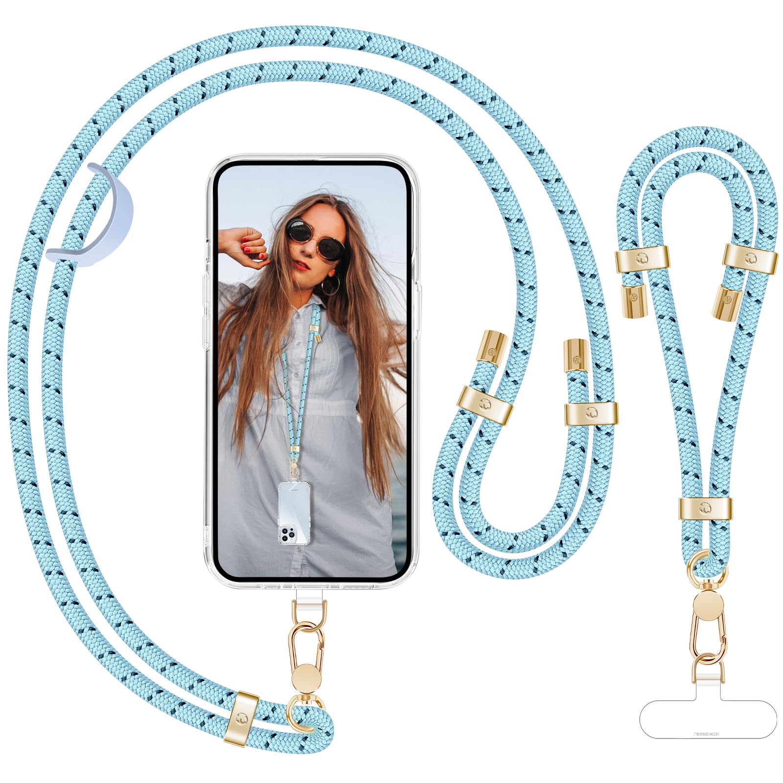 Ukon Light Blue Phone Lanyard Crossbody Phone Strap And Wrist Strap Set Adjustable Neck Strap 2 Patches With Premium Metal Buckle Compatible With Most Mobile Phone（Light Blue）