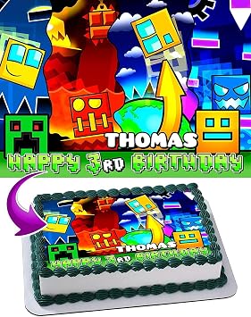 Geometry Dash Edible Cake Image Topper Personalized Birthday Cake Banner 1/2 Sheet