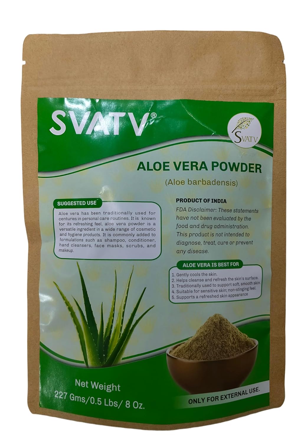 Natural Aloe Vera Powder for Face Pack and Mask Naturally Luminous Improves Elasticity Rich Conditioner for Skin and Hair Care 227 g