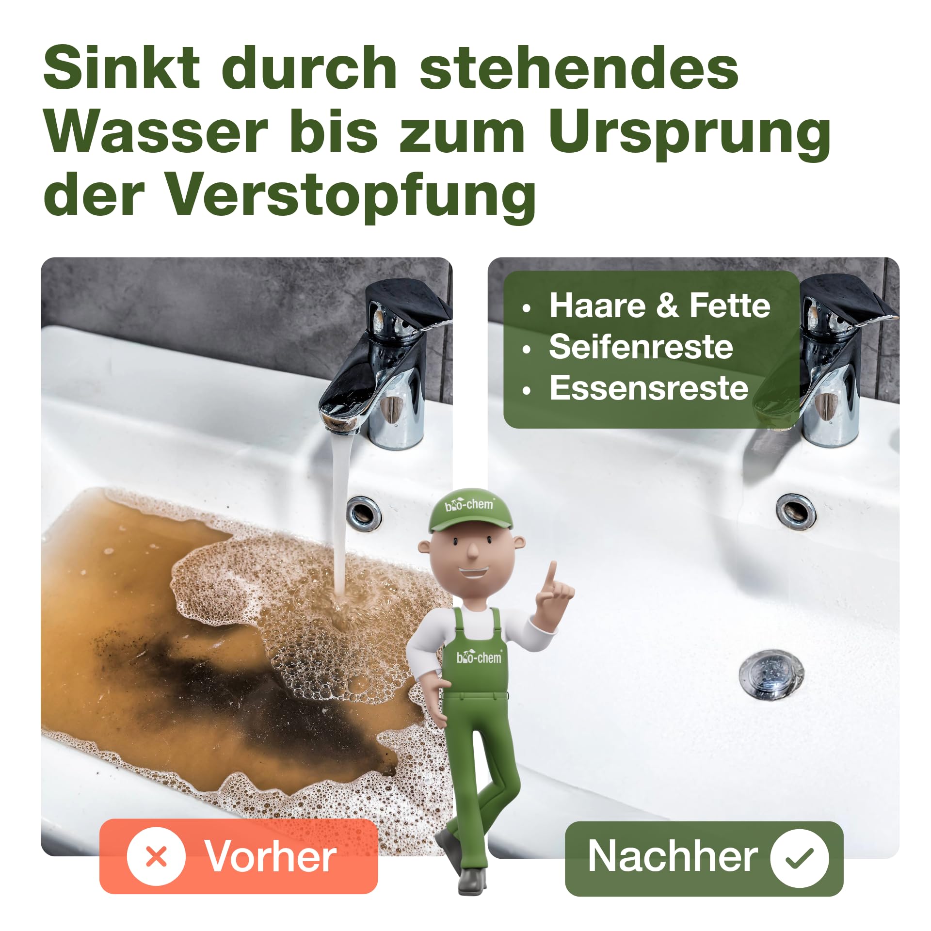 bio-chem Haar-Weg Abflussreiniger extra stark 20L | Rohrreiniger gegen Verstopfungen und Haare | bis zu 20 Anwendungen je Liter | gegen Verstopfungen & Haare
