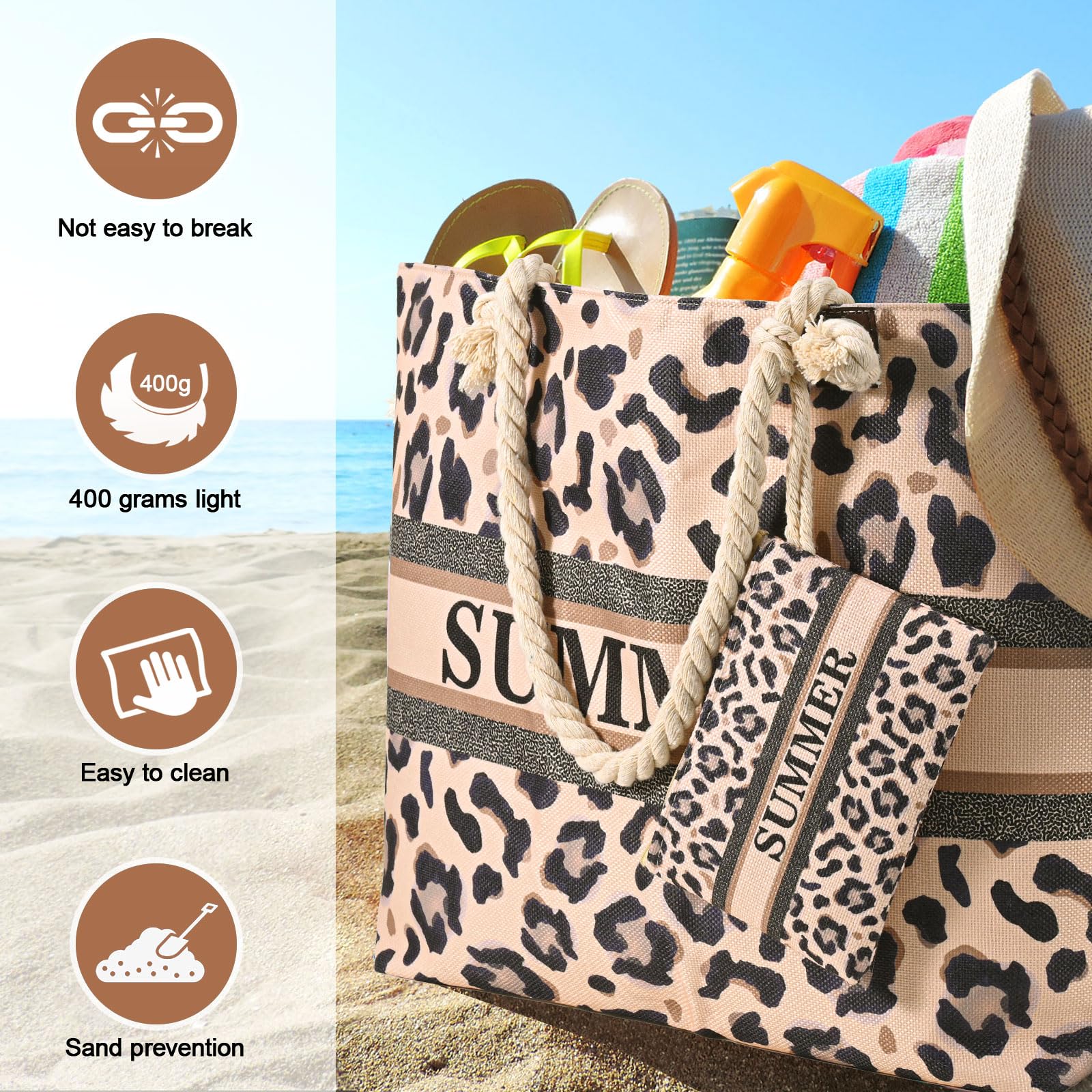 Kldgris Borsa da Spiaggia Donna, Grande XXL Borsa da Spiaggia, Borse Tote a Mano da Donna, Borsa in lino con Cerniera per Spiaggia, Viaggio, Piscina, Shopping