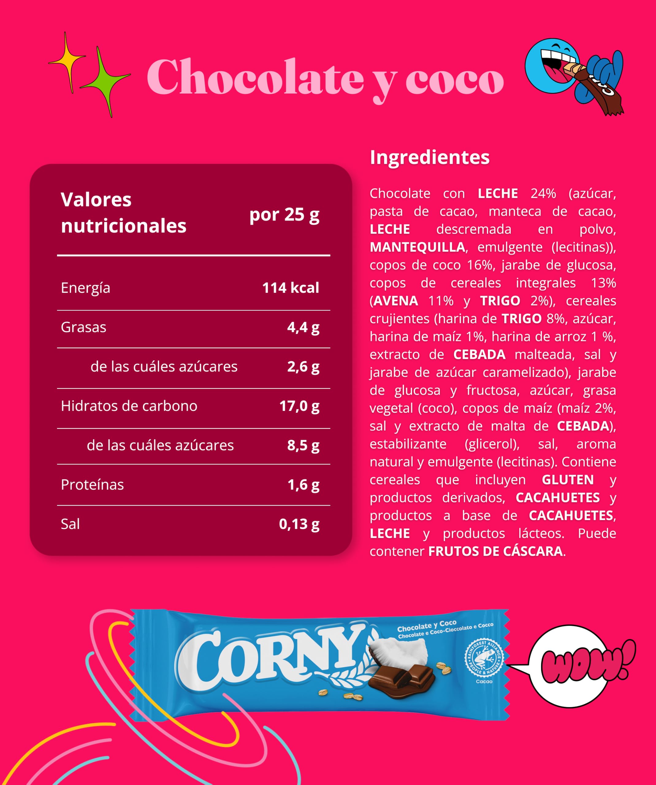 Corny Barritas de Cereales con Chocolate y Coco, Sin aceite de palma ni Conservantes, Pack 6 x 25 gr