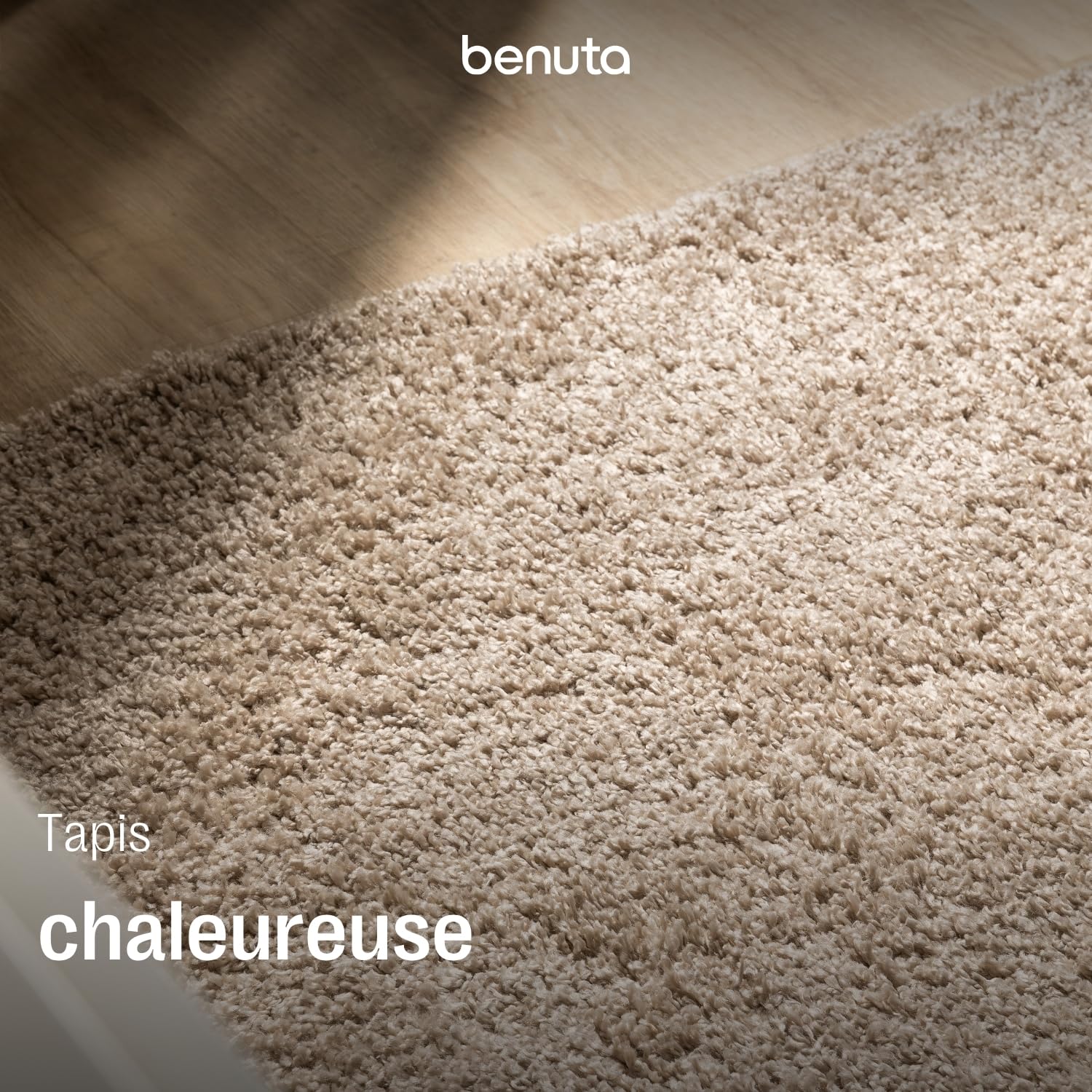 benuta Basic Tapis Poil Long Sohari - Beige 160x160 cm - Lavable - Minimaliste - Doux - pour Chambre, Couloir, Salle à Manger - Compatible avec Chauffage au Sol