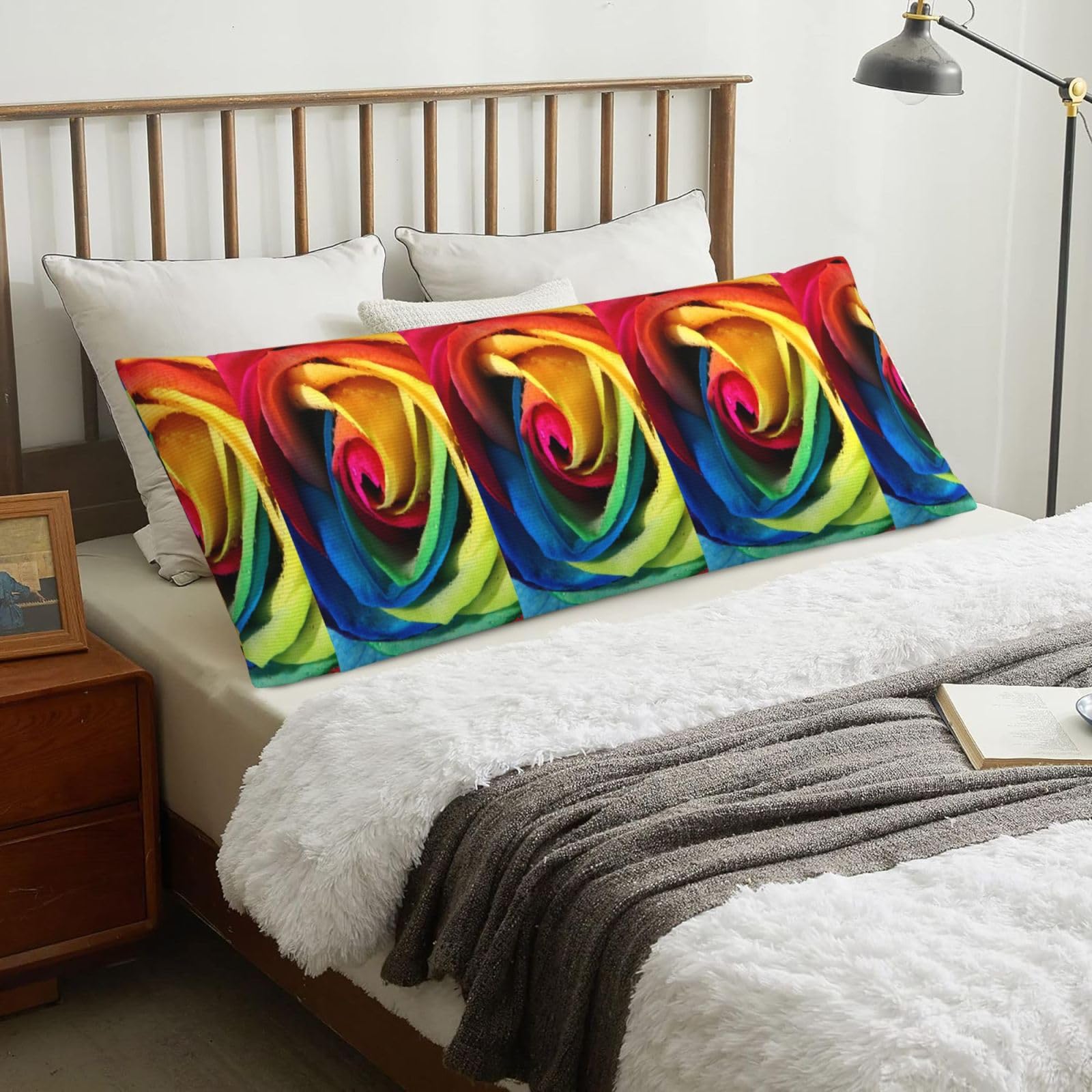 Colorful Roses, Body Pillow Cover with Zipper,Long Body Pillowcase 20 x 60 in