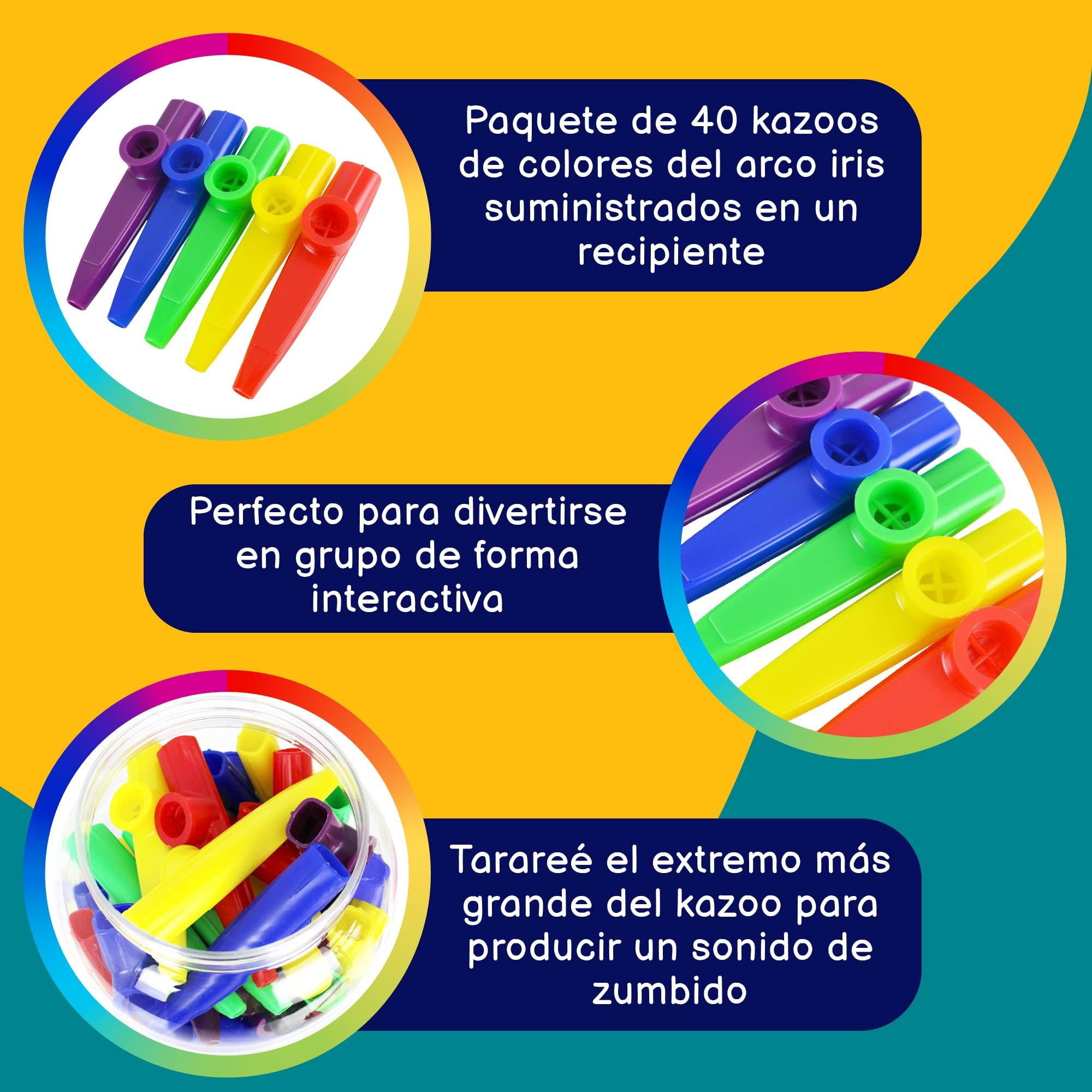 A-Star Plastic Multi Colored Kazoos - Paquete de 40 piezas - En tina de plástico con asa de transporte