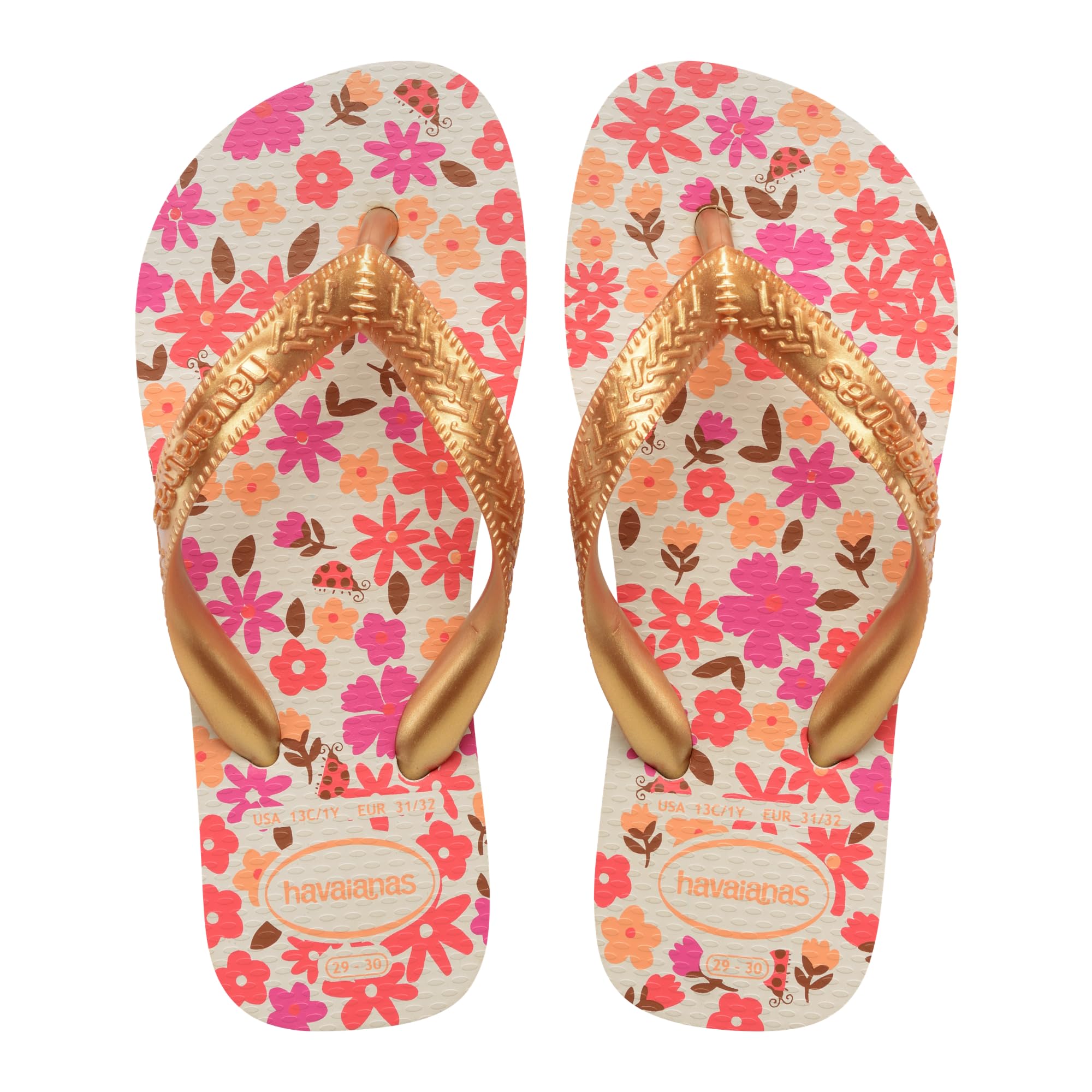 Havaianas Kids Flores Girls FlipFlop Beige/Golden 12/13 UK Child