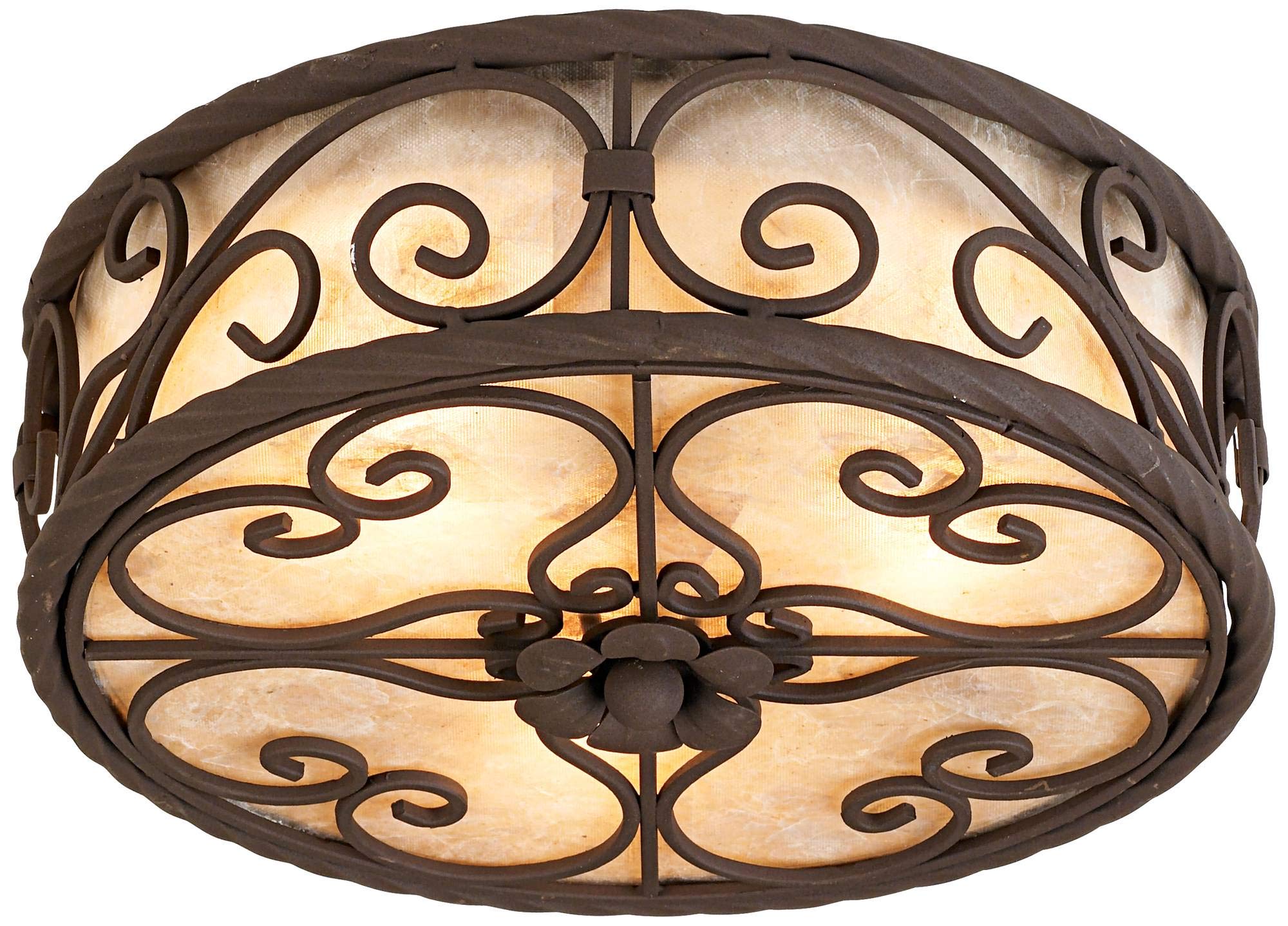 John Timberland Natural Mica Collection Farmhouse Rustic Ceiling Light Flush Mount Fixture 12" Wide Dark Walnut Drum Shade for Bedroom Hallway Living Room Dining Room Bathroom Kitchen