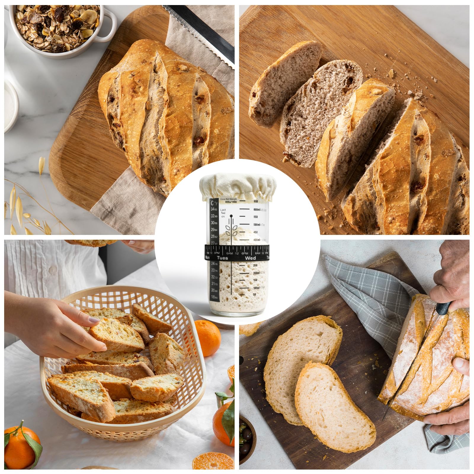 Kit De Tarro De Masa Madre 730 ml Con Termómetro Para Panadería y Fermentación
