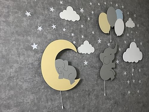 Miniatura 3 de Juego de 4 lámparas para cuarto de bebé, luna, nube, elefante y globo, letrero para habitación de bebé, luz nocturna de pared, forma de nube, regalo
