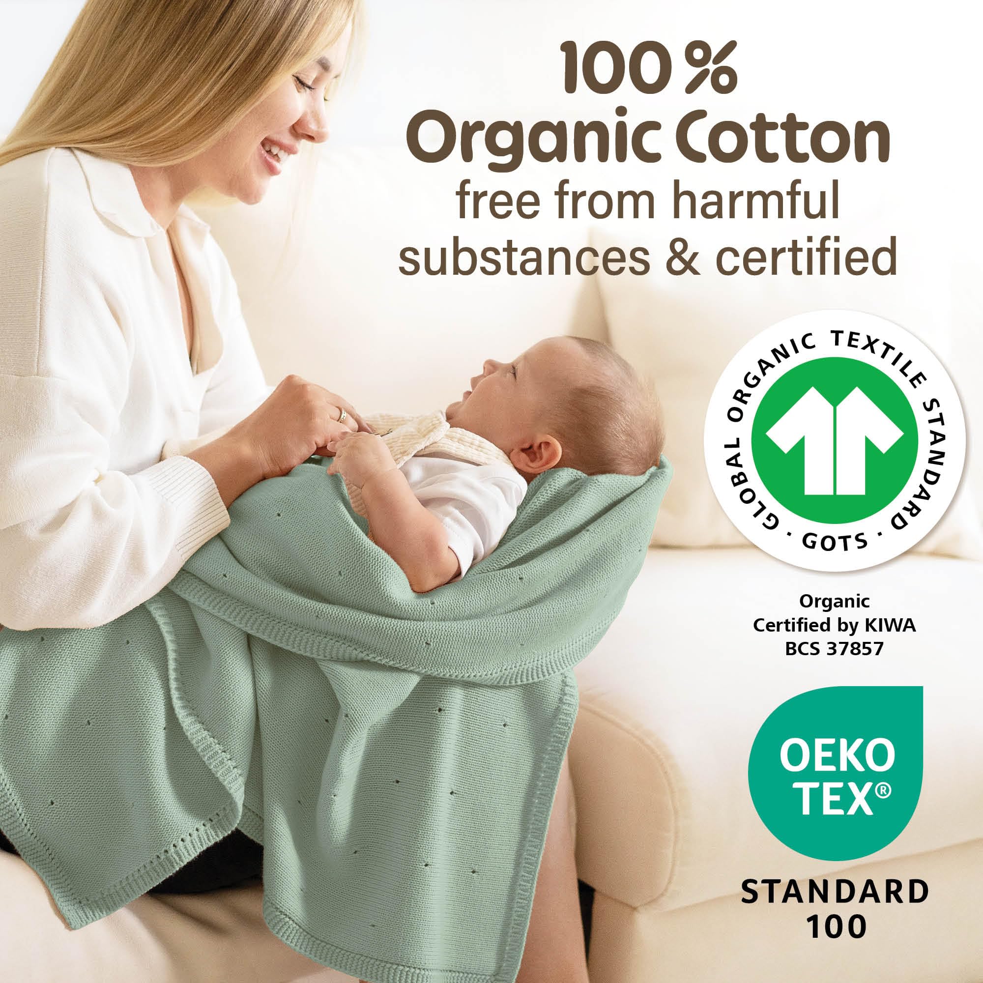 Merle Toys® Kocyk niemowlęcy bawełna, kocyk dla noworodka, 100% ekologiczny, zielony | Koc z dzianiny dla niemowląt, GOTS & Oeko-TEX certyfikowany kocyk dla niemowląt, bawełna ekologiczna