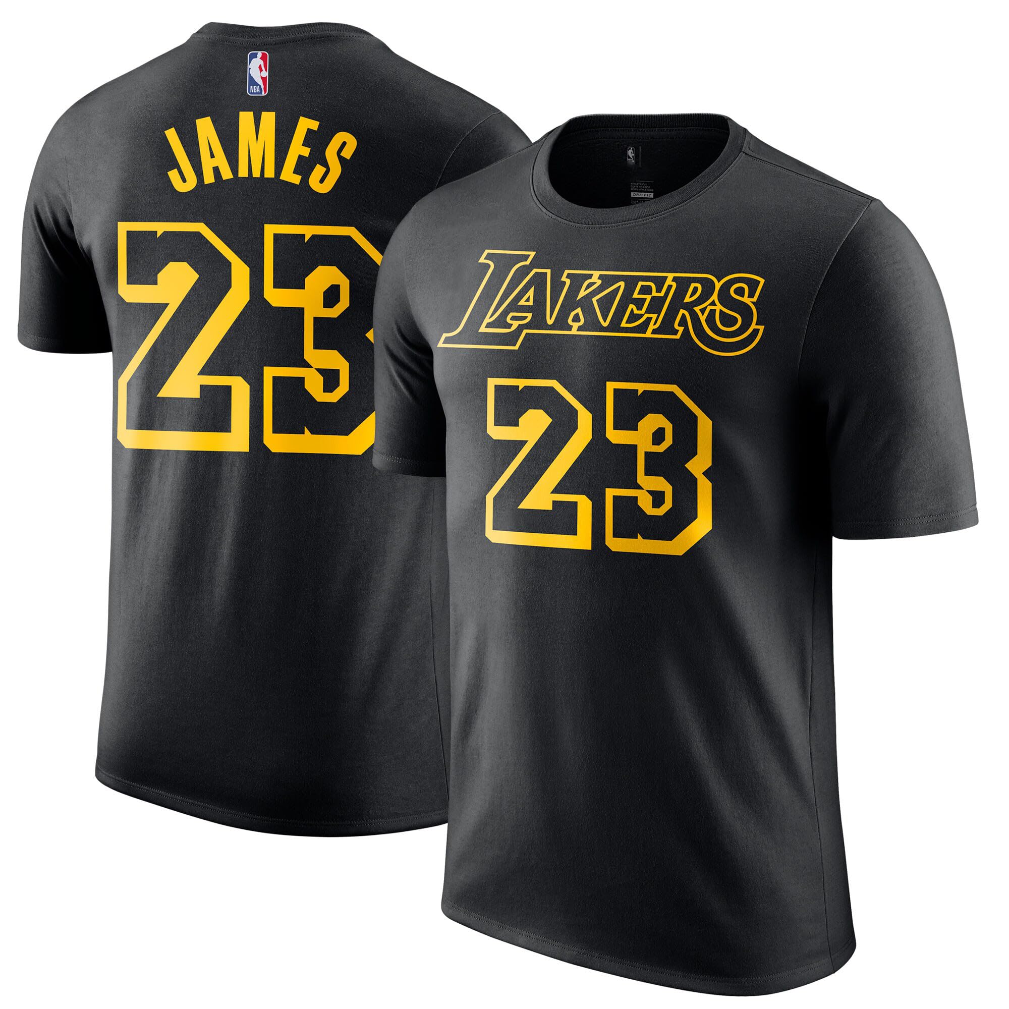OuterstuffLeBron James Los Angeles Lakers Black Yellow Kids Youth 8-20 Primary Logo Name and Number Player Jersey T-Shirt