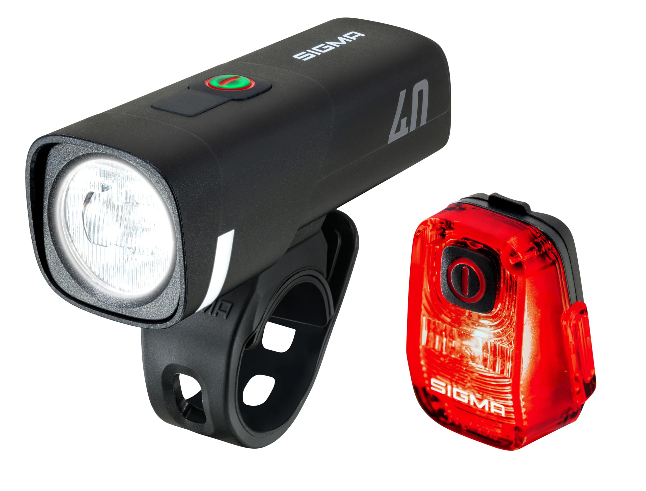 SIGMA Zestaw świateł rowerowych LED Aura 40/Hiro 10 | dopuszczone do ruchu drogowego (obowiązują przepisy lokalne), zasilane akumulatorowo światło przednie i tylne | odporne na warunki atmosferyczne