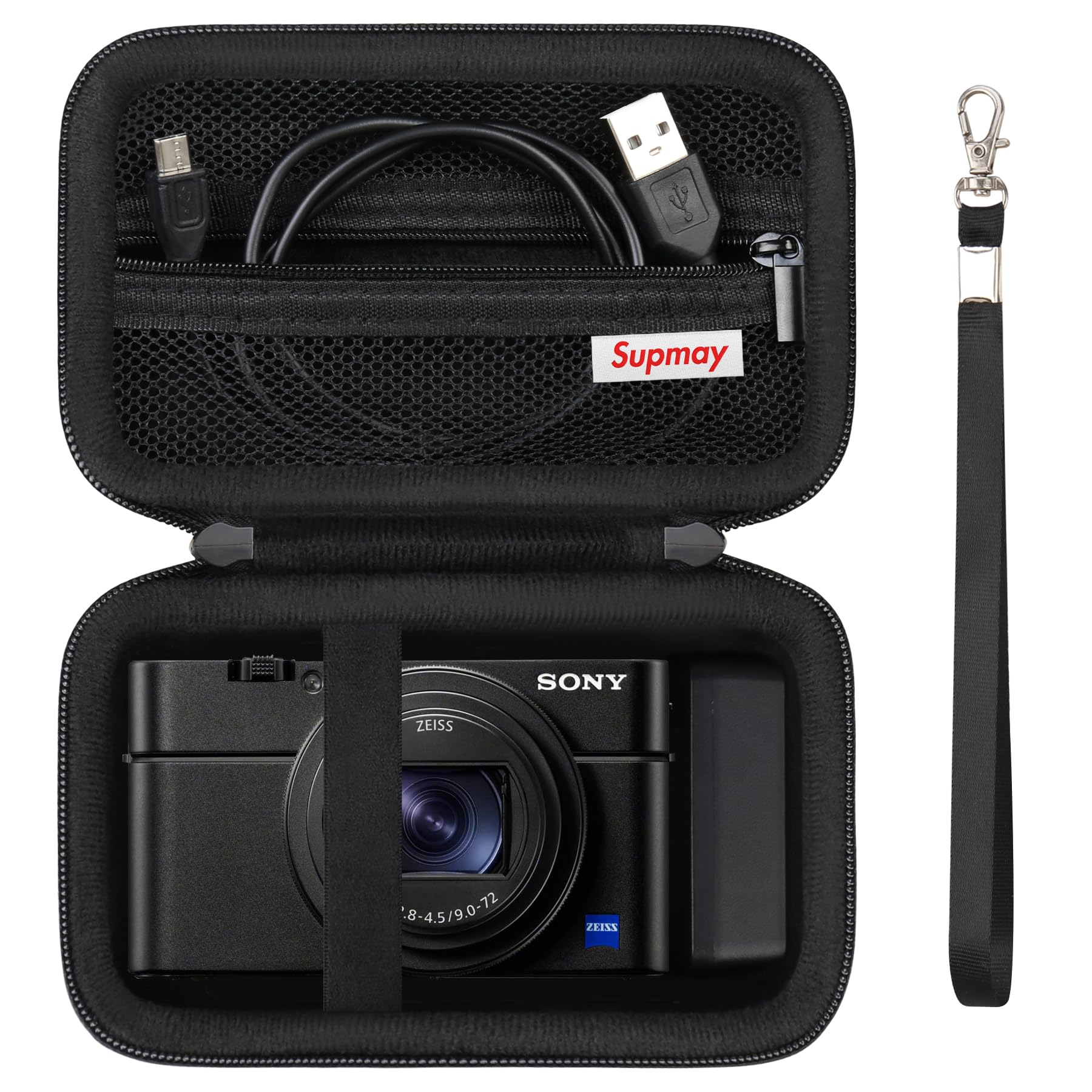 Carrying Case for Sony RX100 VII/ RX100 VI/ RX100 V/ RX100 IV/ RX100 III Premium Compact Camera, Storage Holder Travel Bag with Zipper Mesh Pocket for Charging Cable, USB Card, Black