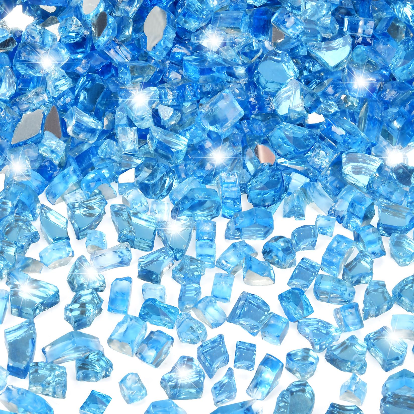 GasSaf 1/4 Inch Fire Glass Reflective Tempered Fireglass Cut Crushed FireGlass for Fire Pit, Fireplace, Replaces Existing Gas Logs & Lava Rocks (10 Pound)(Pacific Blue Reflective)