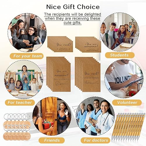 Miniatura 7 de SATINIOR Regalos de agradecimiento para empleados, bolígrafos retráctiles de bambú retráctiles, llaveros inspiradores de madera, cuadernos de papel