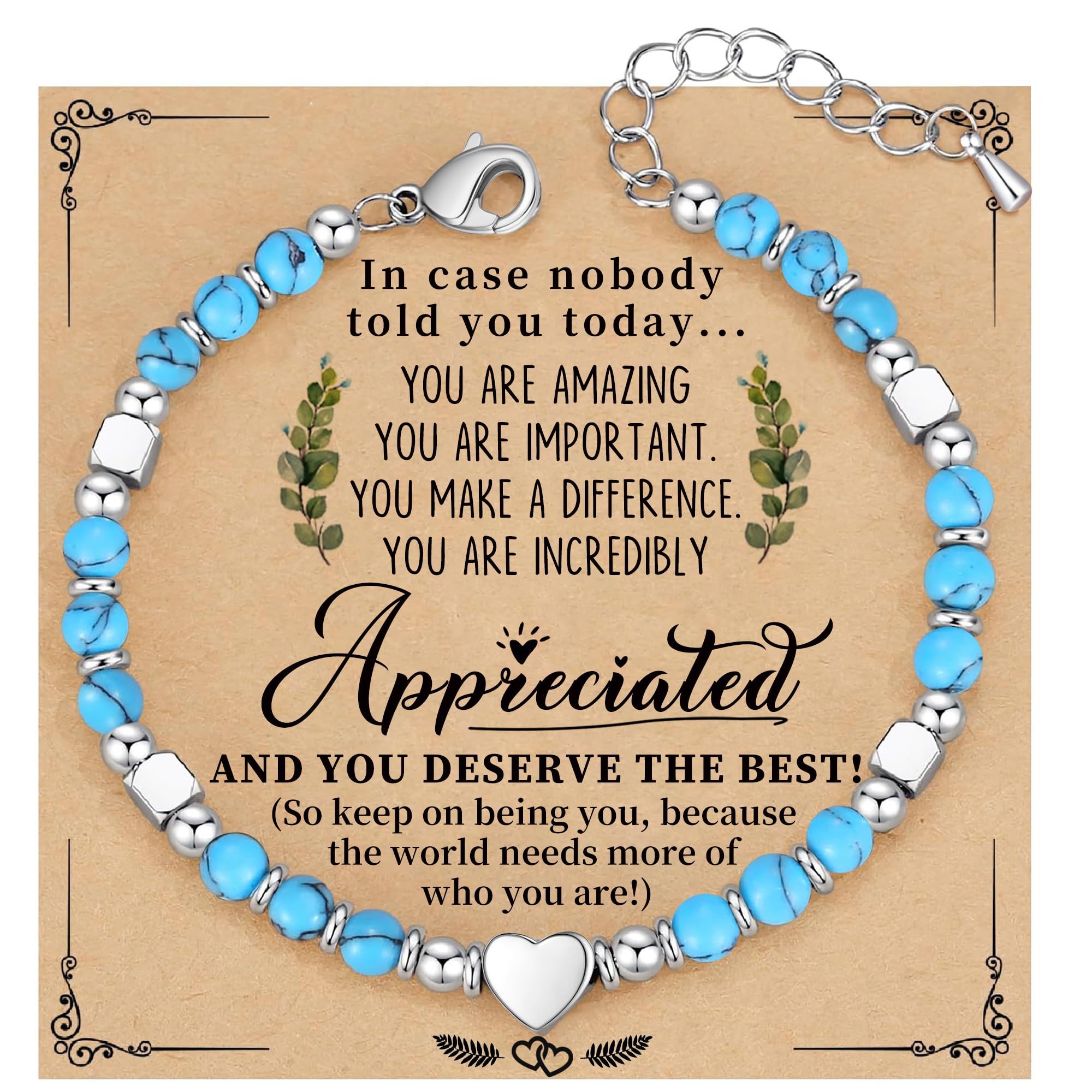 Friendship Bracelets, Inspirational Gifts for Women Nature Stone Bead Bracelet Appreciation Thank You Gifs for Women Coworker Friends Bestie Sister