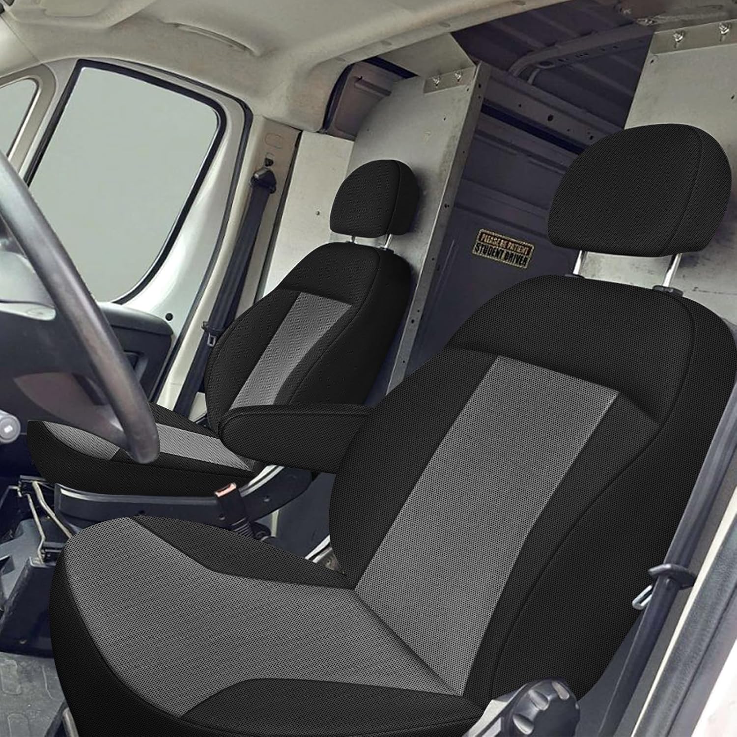 SAPUBK Custom-Fit Seat Covers Replace for 2013-2019 Dodge Promaster Van Bucket with Armrest on Drivers, Driver and Passenger Knitted Fabric Composite Soft Foam Lining Breathable Seat Cover