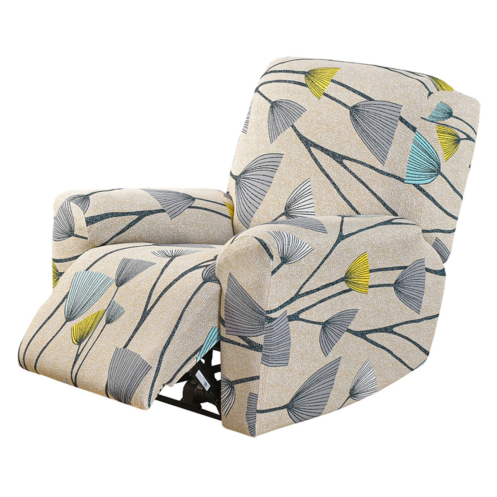JHLD 1/2/3 Seater Stretch Recliner Cover, Printed Recliner Chair Cover With Side Pocket Machine Washable Recliner Slipcovers Recliner Protector For Living Room-P-1 seater