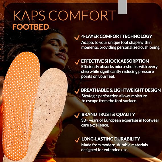KAPS Comfort Footbed Insoles - 4-Layer Memory Foam Insoles with Arch Support for Men & Women - Cushioned Shoe Inserts for Sneakers, Work Shoes & Casual Footwear (US L9-10)