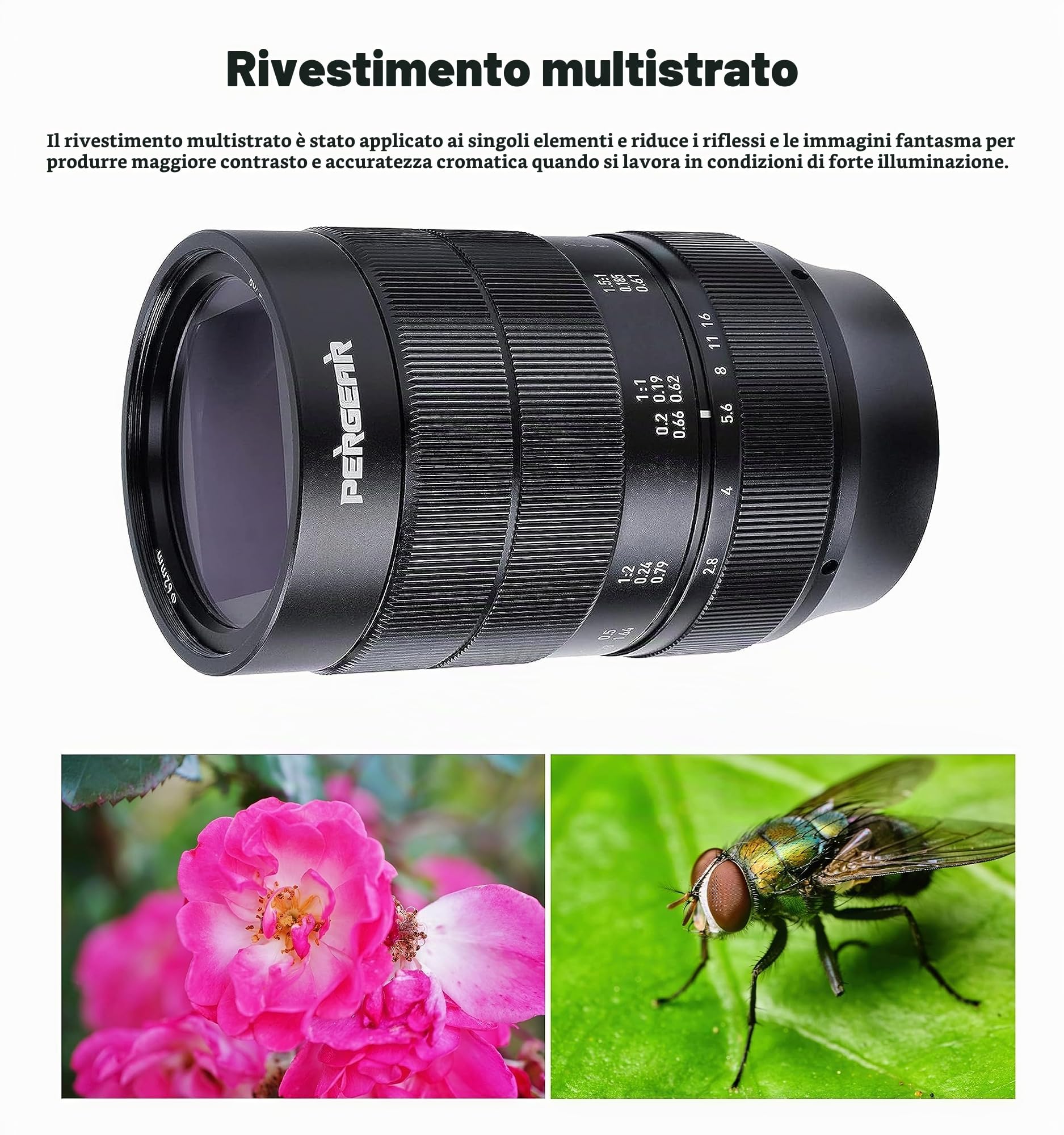 PERGEAR 60mm F2.8 II Obiettivo Ultra-Macro con Ingrandimento 2X, Compatibile con Fotocamere Sony E-Mount Sony E-Mount Mirrorless Alpha a7 a7II a7III a7R a7RII a7RIII a7RIV a7S a7SII a9 a7C