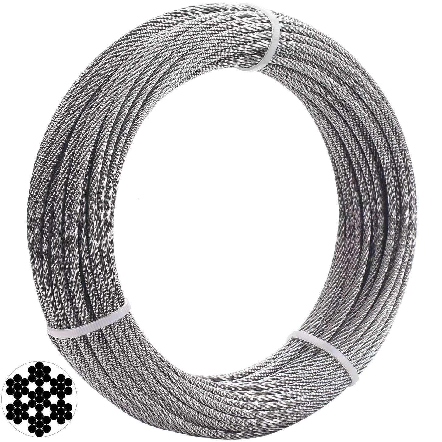 1/8 Inch T316 Marin Grade Stainless Steel Aircraft Wire Rope Cable for Railing, Decking, DIY Balustrade, 7x7 Construction, 150 Feet