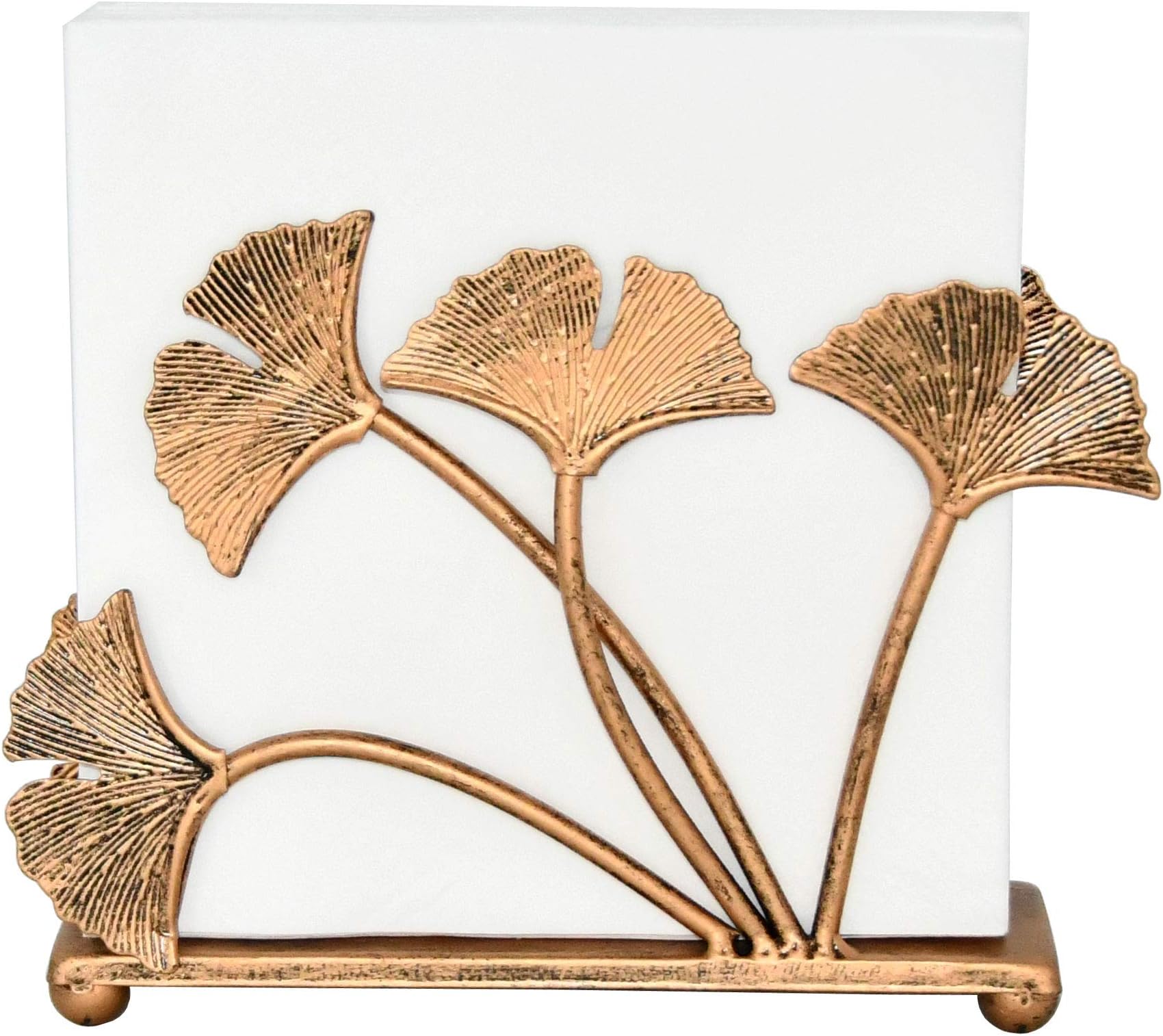 OwlGift Modern Ginkgo Leaves Design Napkin Holder for Tables, Metal Paper Napkin Storage for Kitchen, Stylish Paper Towel Dispenser, Mail Letter Sorter Rack, Document File Organizer – Bronze