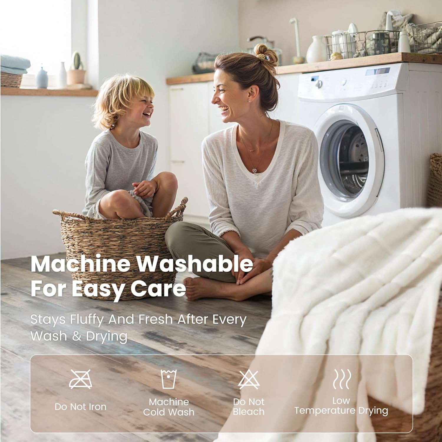 Sophia & William Valentine Day Cream White Faux Rabbit Fur Throw Blanket, Micro Mink Dual-Sided Cozy Soft Blankets, Plush Fuzzy Fluffy Blanket for Couch Bed Sofa, Machine Washable, Twin(60" x 80") - Image 8