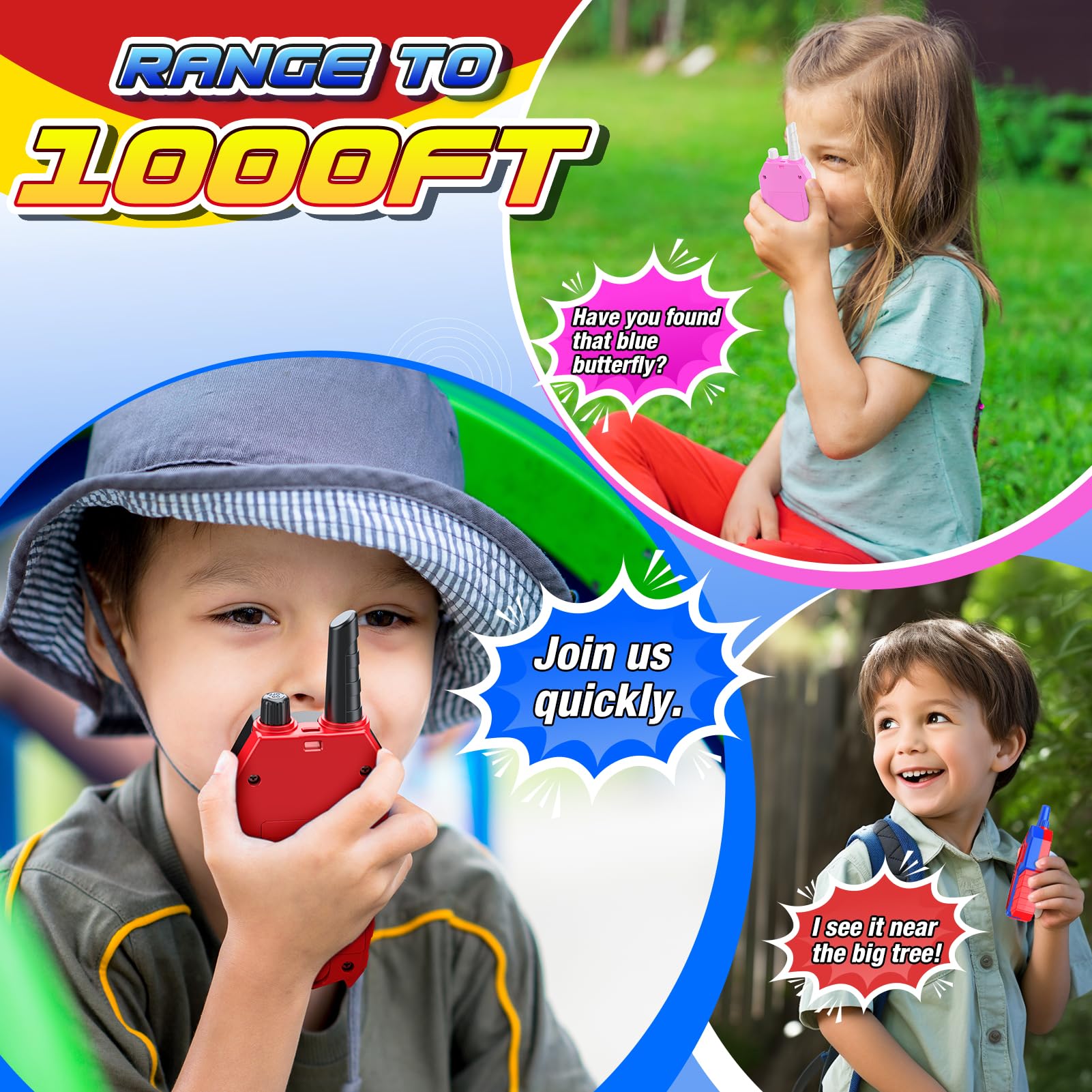 Walkie Talkies geniales para niños y niños: paquete de 3 juguetes para niños, regalos de Navidad y cumpleaños para niñas de 3, 4, 5, 6, 7, 8 años, niños, nietos, campamento, juguetes al aire libre 2