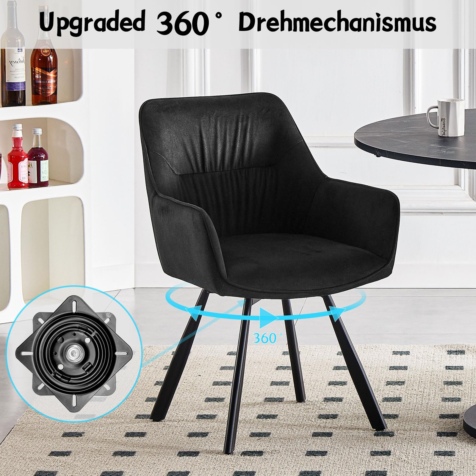 LEWE Esszimmerstühle Drehbar 4er Set, Armlehnstuhl aus Kurzflor-Stoff