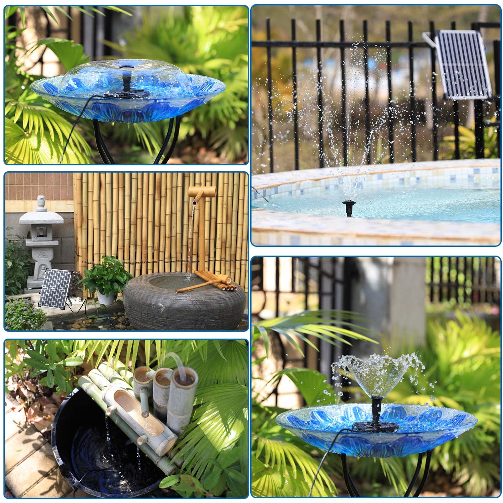 AISITIN 12W Solar Springbrunnen Teichpumpe mit 2M Wasserleitung 21 Fontänenstile für Garten