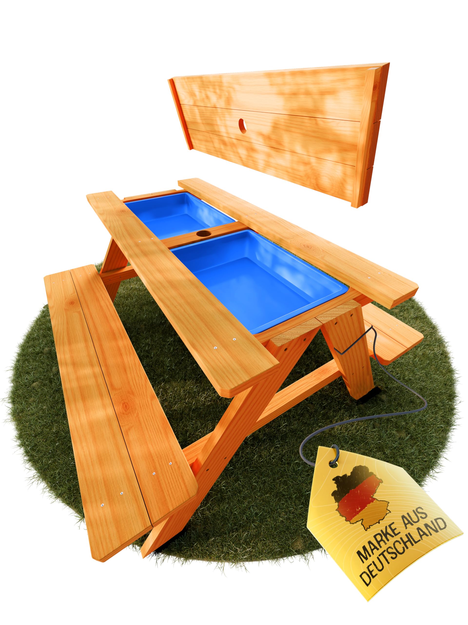 FRIEDO 2in1 Kindersitzgruppe Matschtisch lackiertem Holz Matschküche Wasserspieltisch Garten Kinder Gartenmöbel Outdoor Indoor