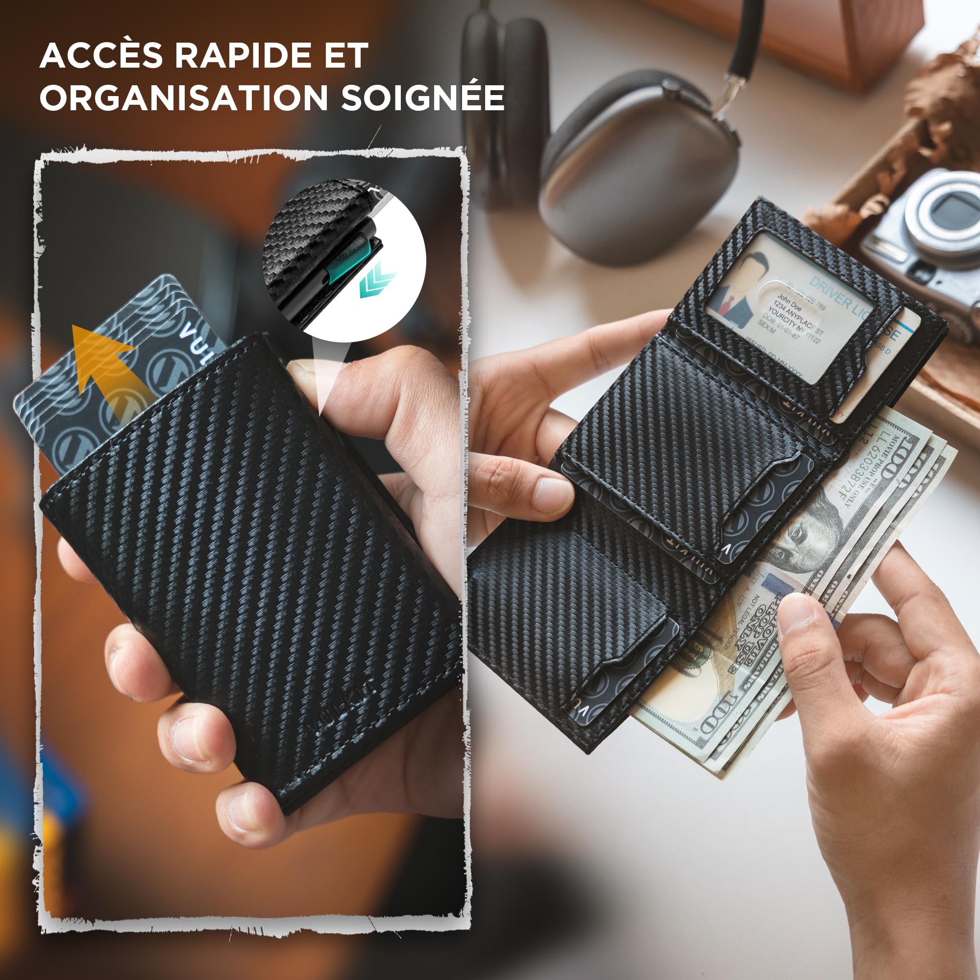 VULKIT Portefeuille Homme avec Porte-Monnaie et Protection RFID