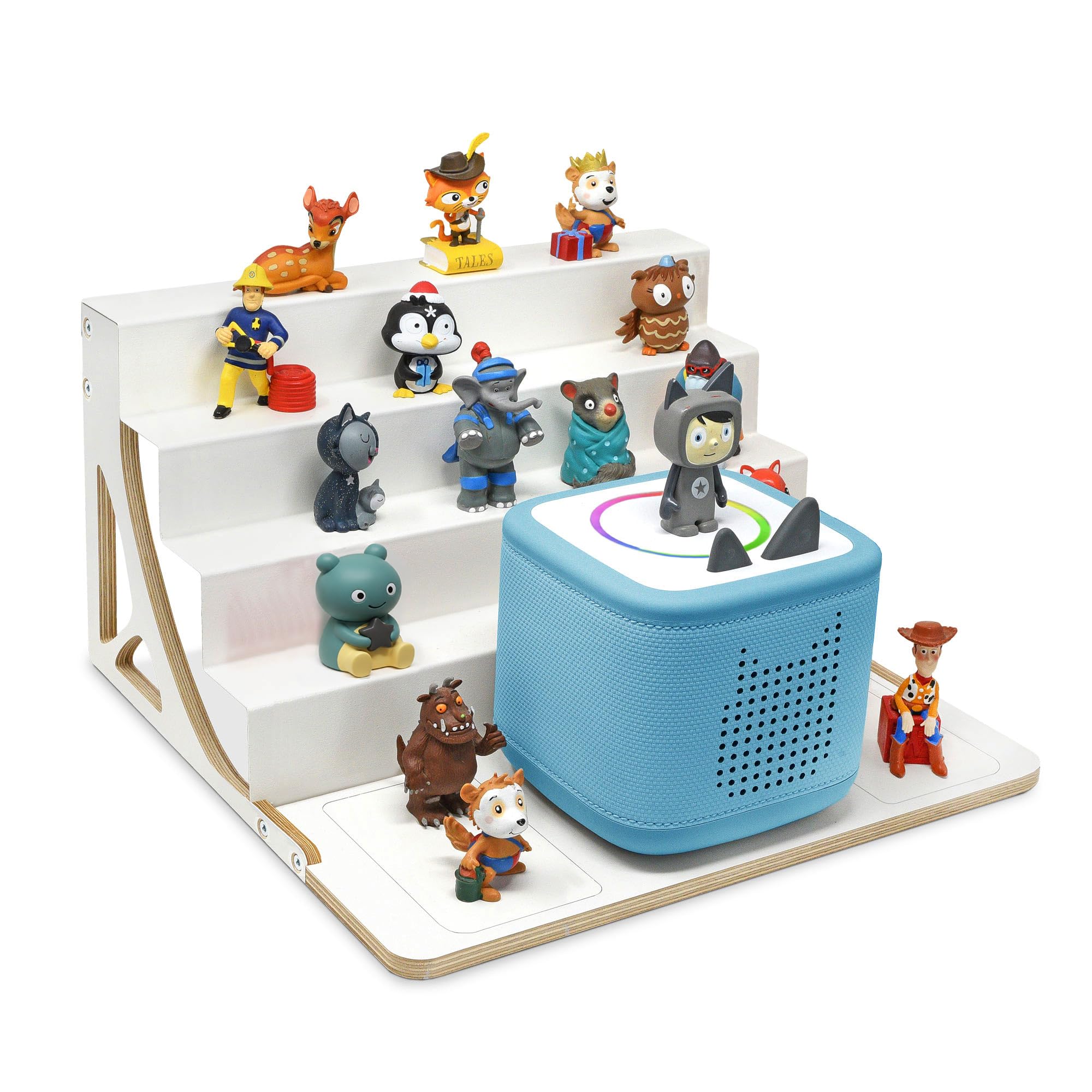 stadtecken® Magnetisches Regal für Musikbox-Figuren – Passend für Kallax und mehr | Optional mit Platz für Toniebox | Geeignet für ca. 40 Figuren | Weiß (BoxPlus)